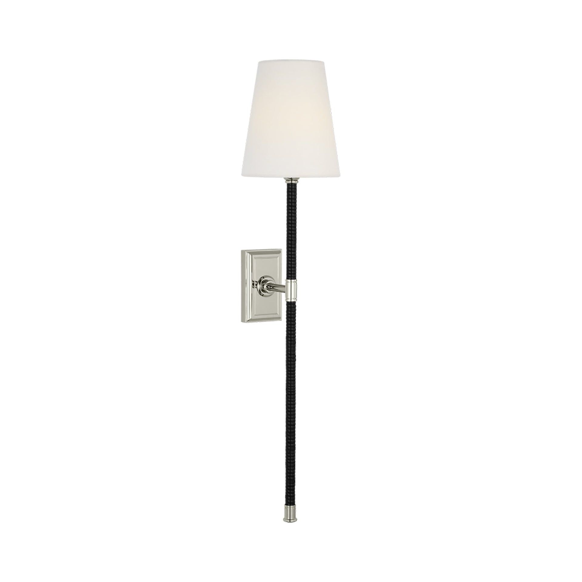 Black and Polished Nickel 28.5" Wall Sconce with Linen Shade