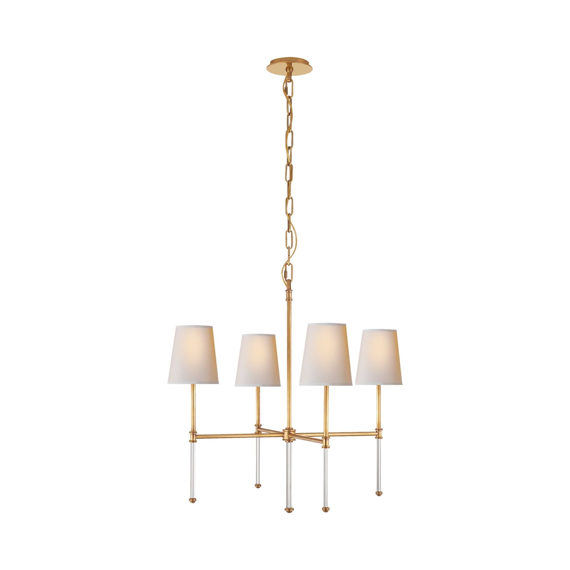 Hand-Rubbed Antique Brass and Crystal 4-Light Chandelier
