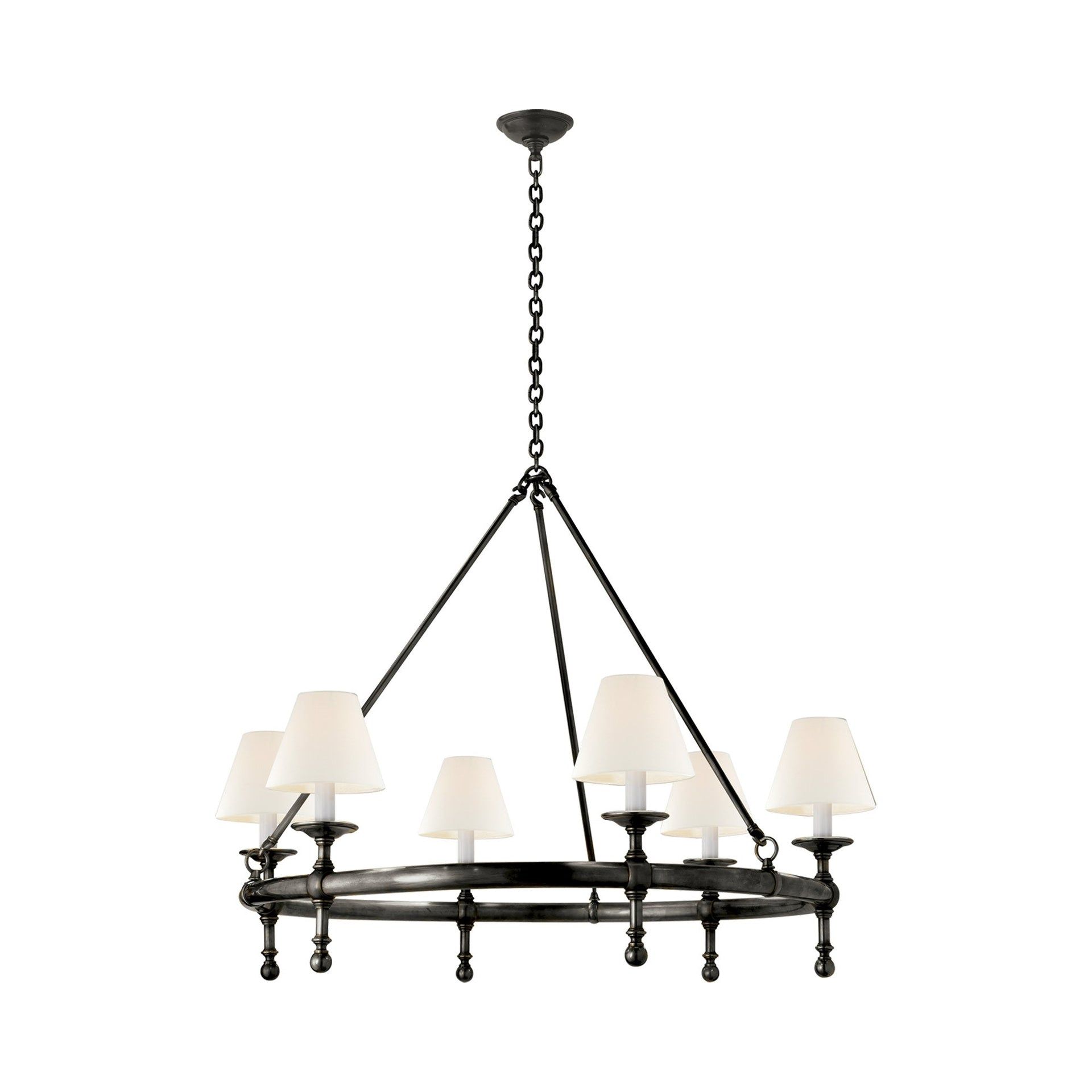 Classic Bronze 6-Light Chandelier with Fabric Shades