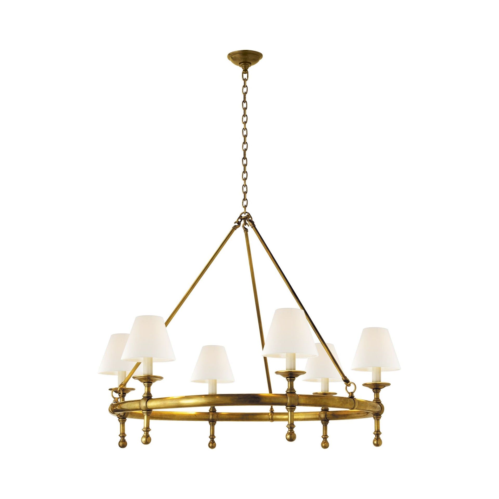 Hand-Rubbed Antique Brass 6-Light Chandelier with Fabric Shades