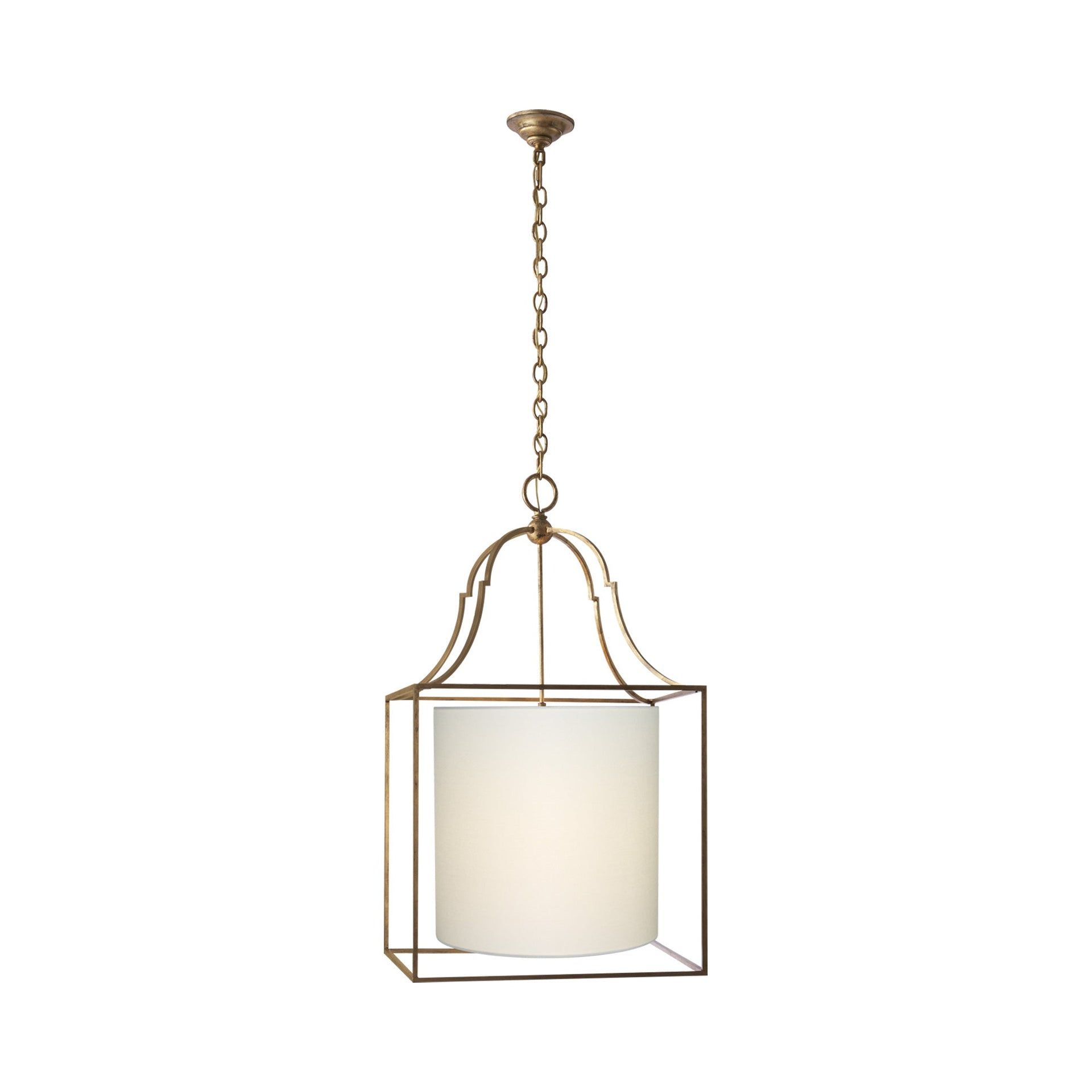 Gustavian Gilded Iron 3-Light Chandelier with Fabric Shade