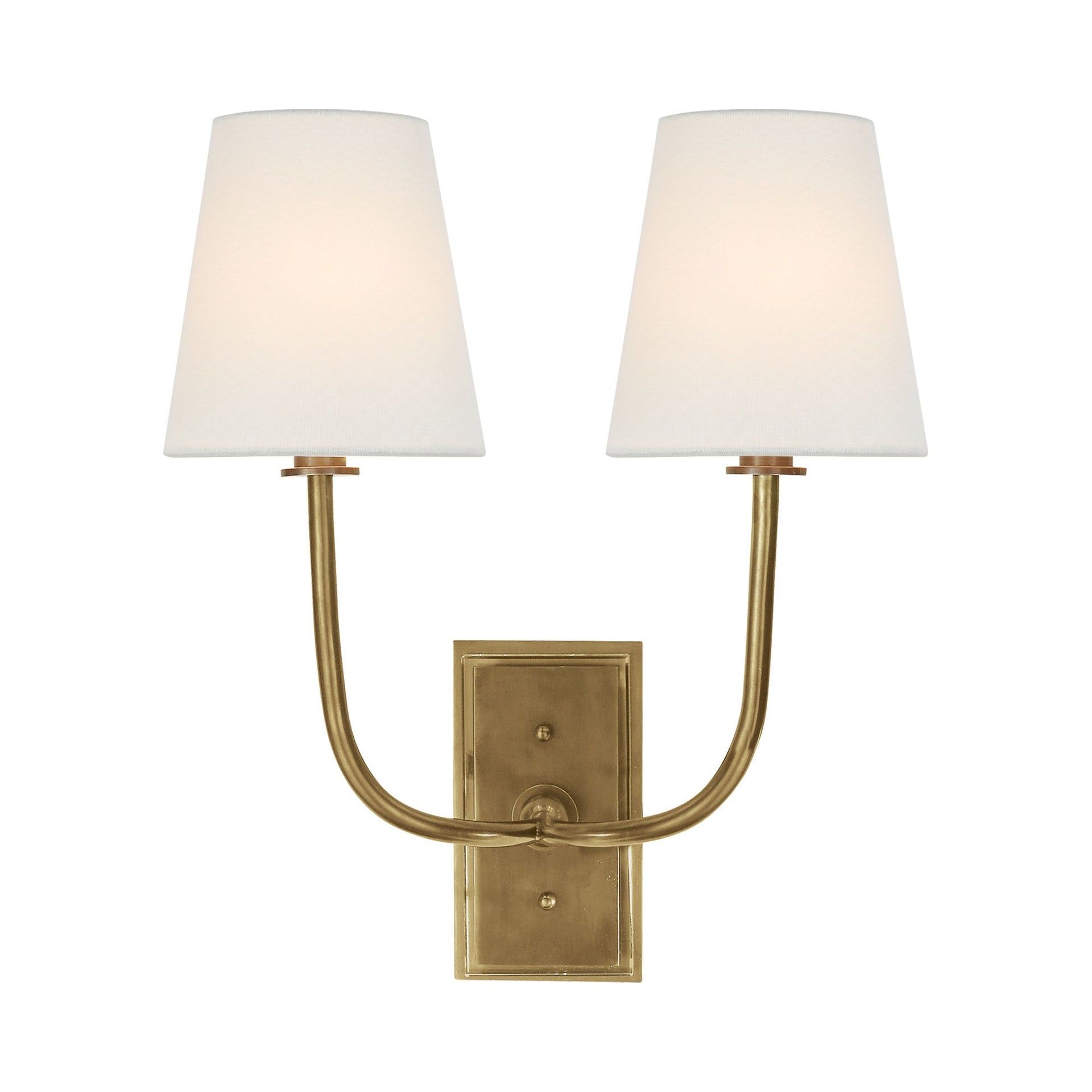 Antique Brass and Fabric Shade 2-Light Wall Sconce
