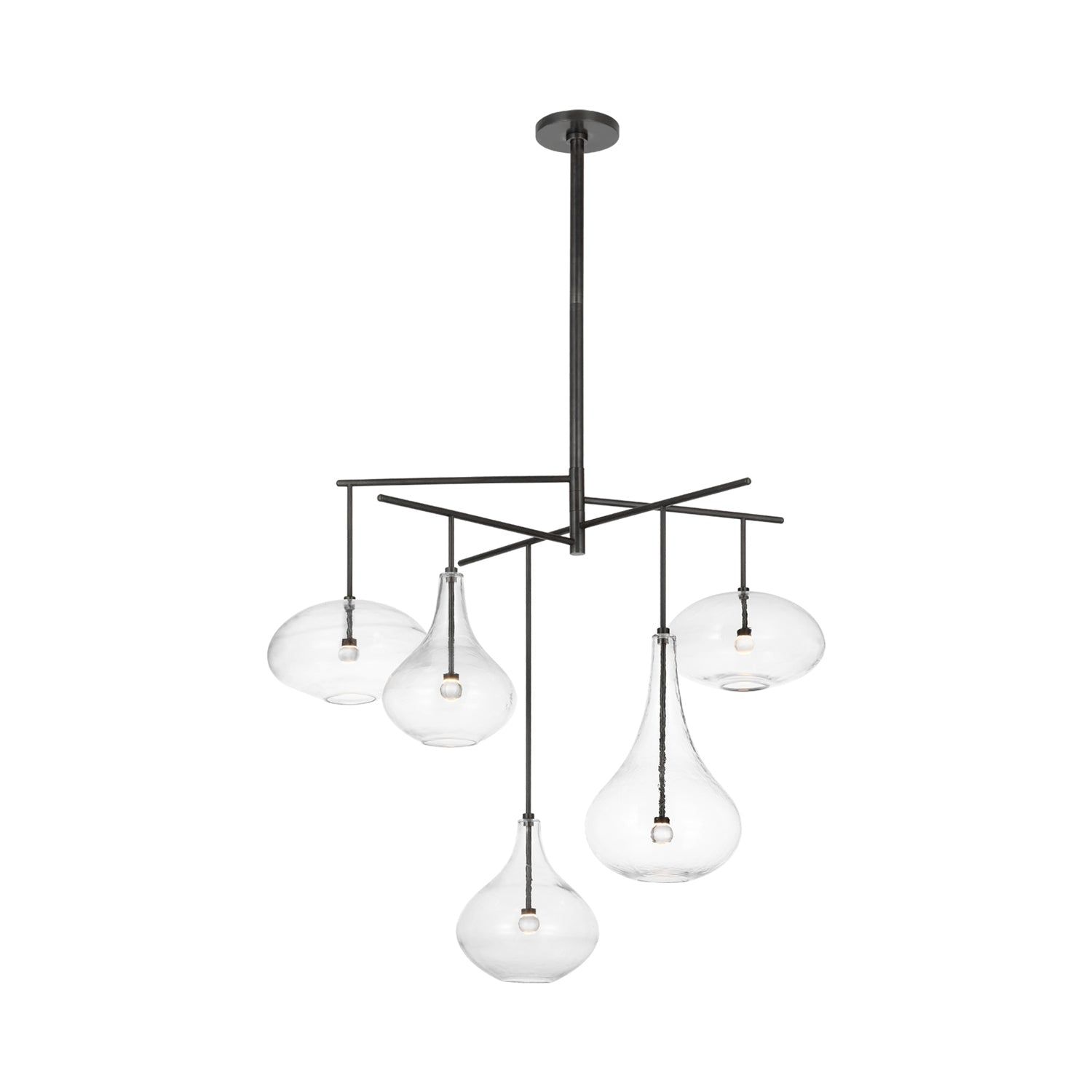 Gunmetal and Clear Glass 5-Light LED Chandelier