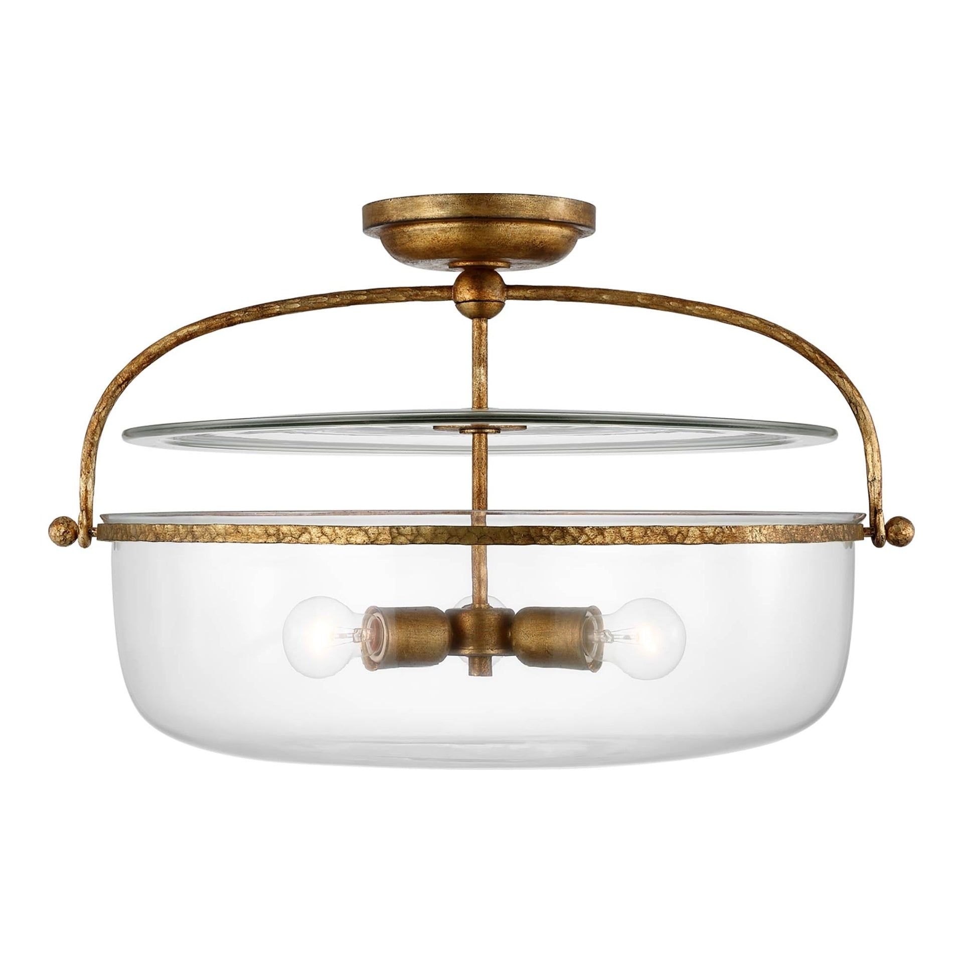 Gilded Iron and Clear Glass 28" Drum Semi-Flush Mount Light