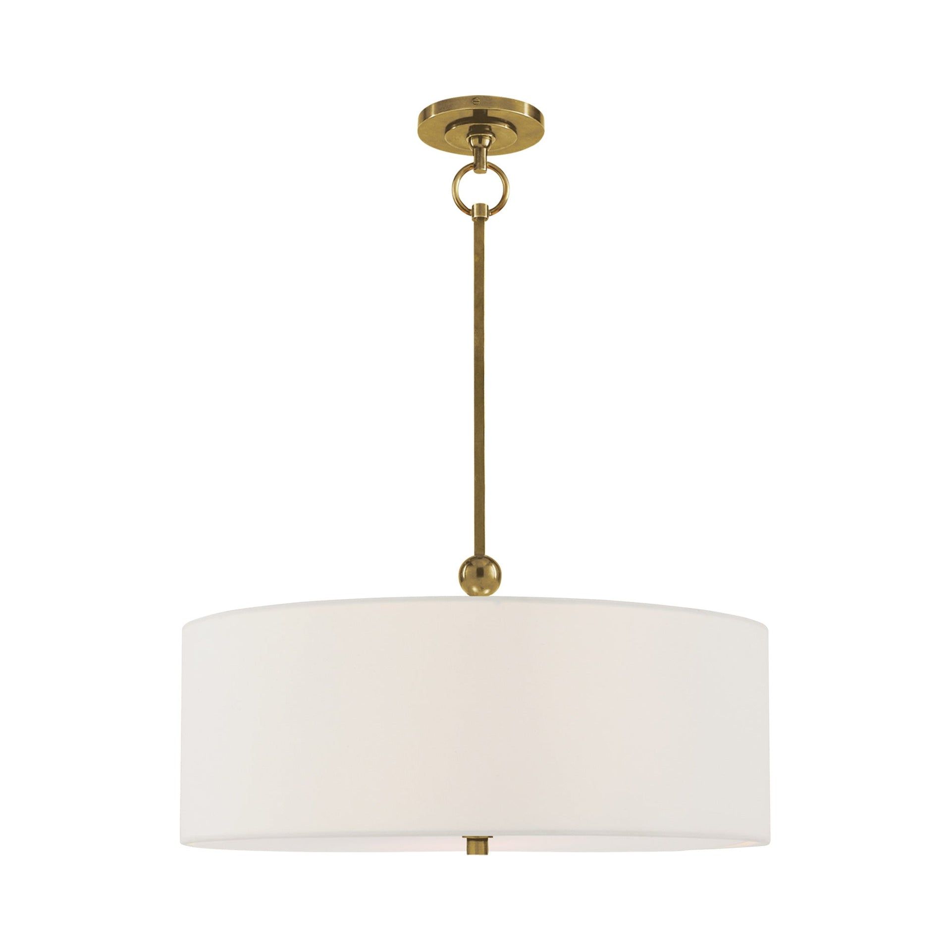 Hand-Rubbed Antique Brass Drum Pendant Light with White Fabric Shade