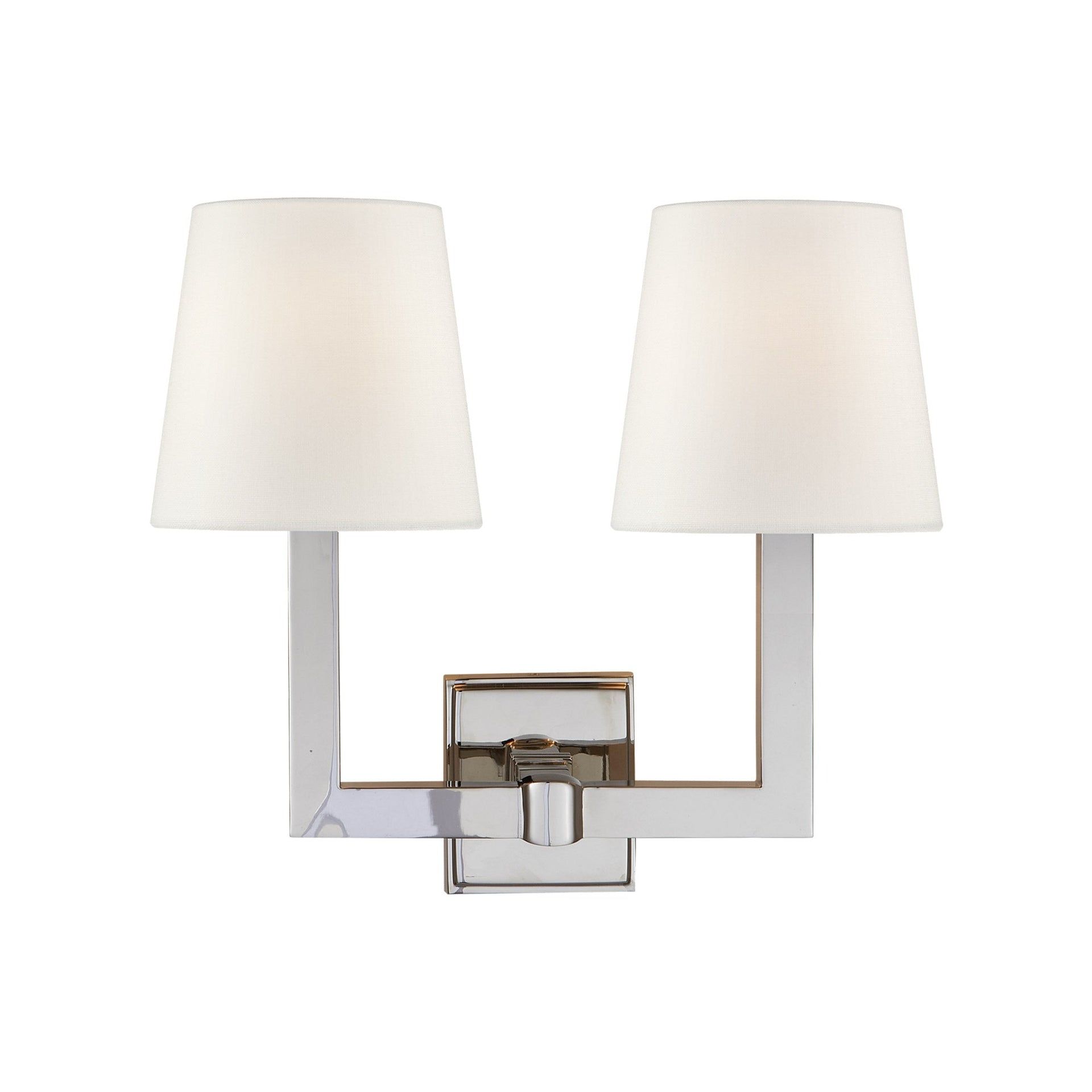 Polished Nickel Double Light Wall Sconce with Fabric Shade
