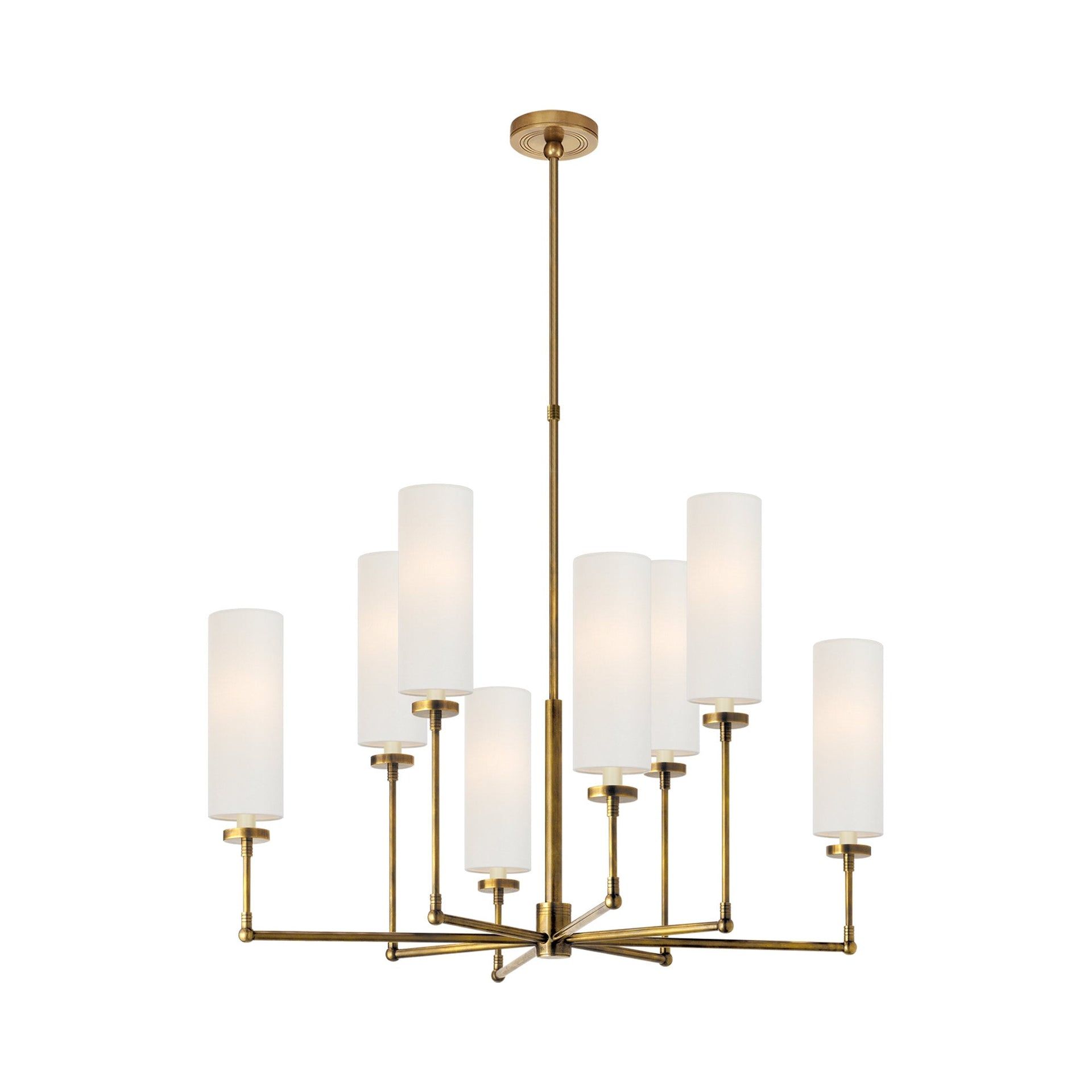 Antique Brass Crystal Candle Chandelier with Linen Shades