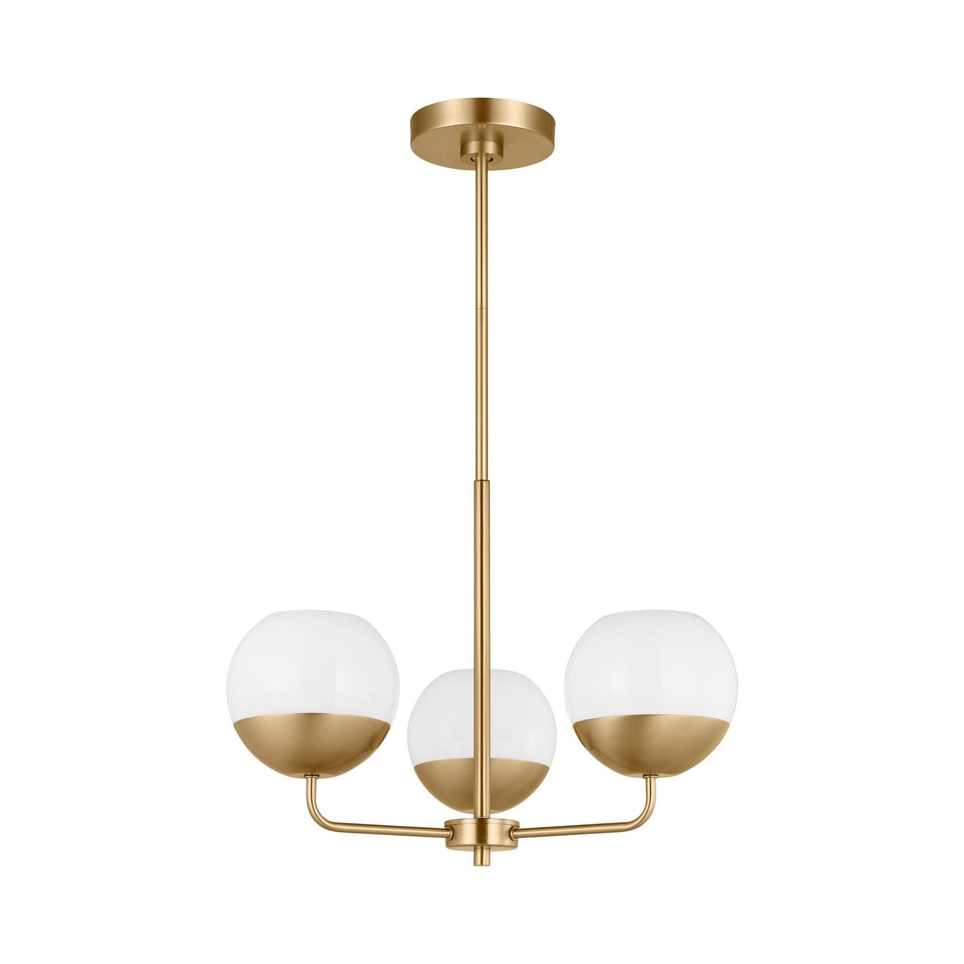 Alvin Satin Brass and Milk Glass 3-Light Chandelier
