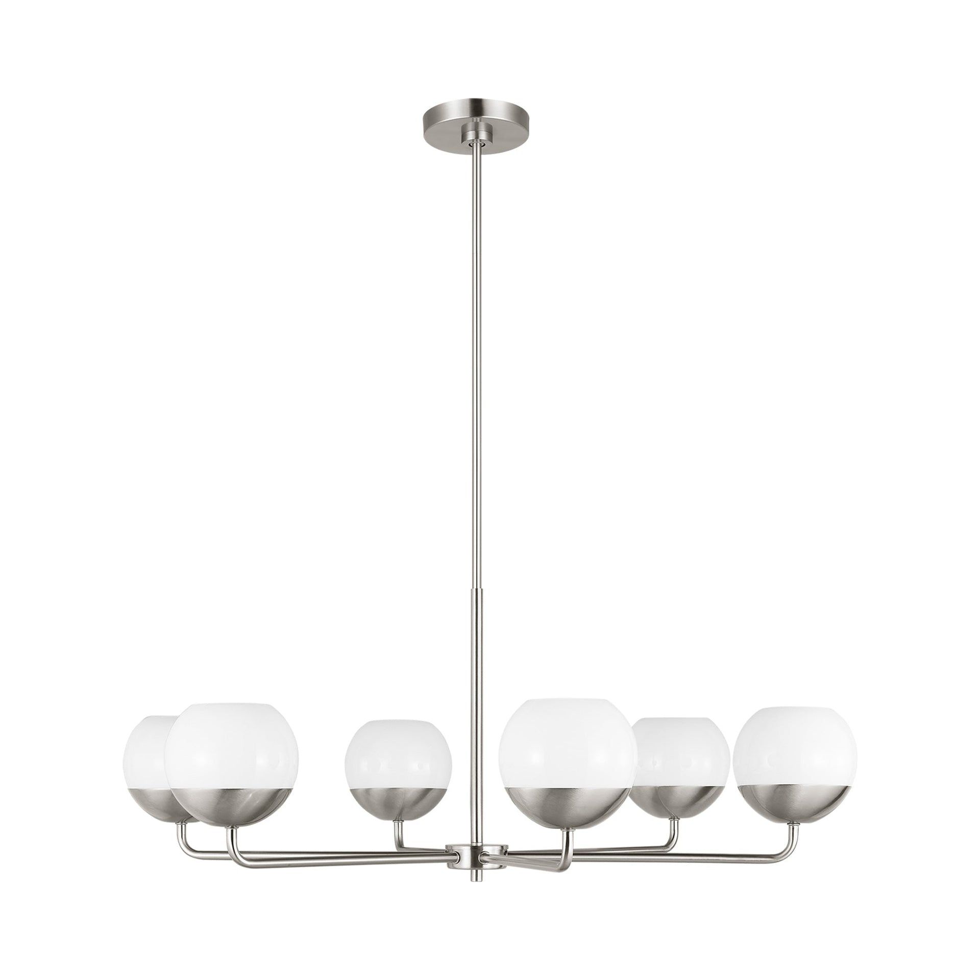 Alvin Brushed Nickel Six-Light Chandelier with Milk Glass Shades