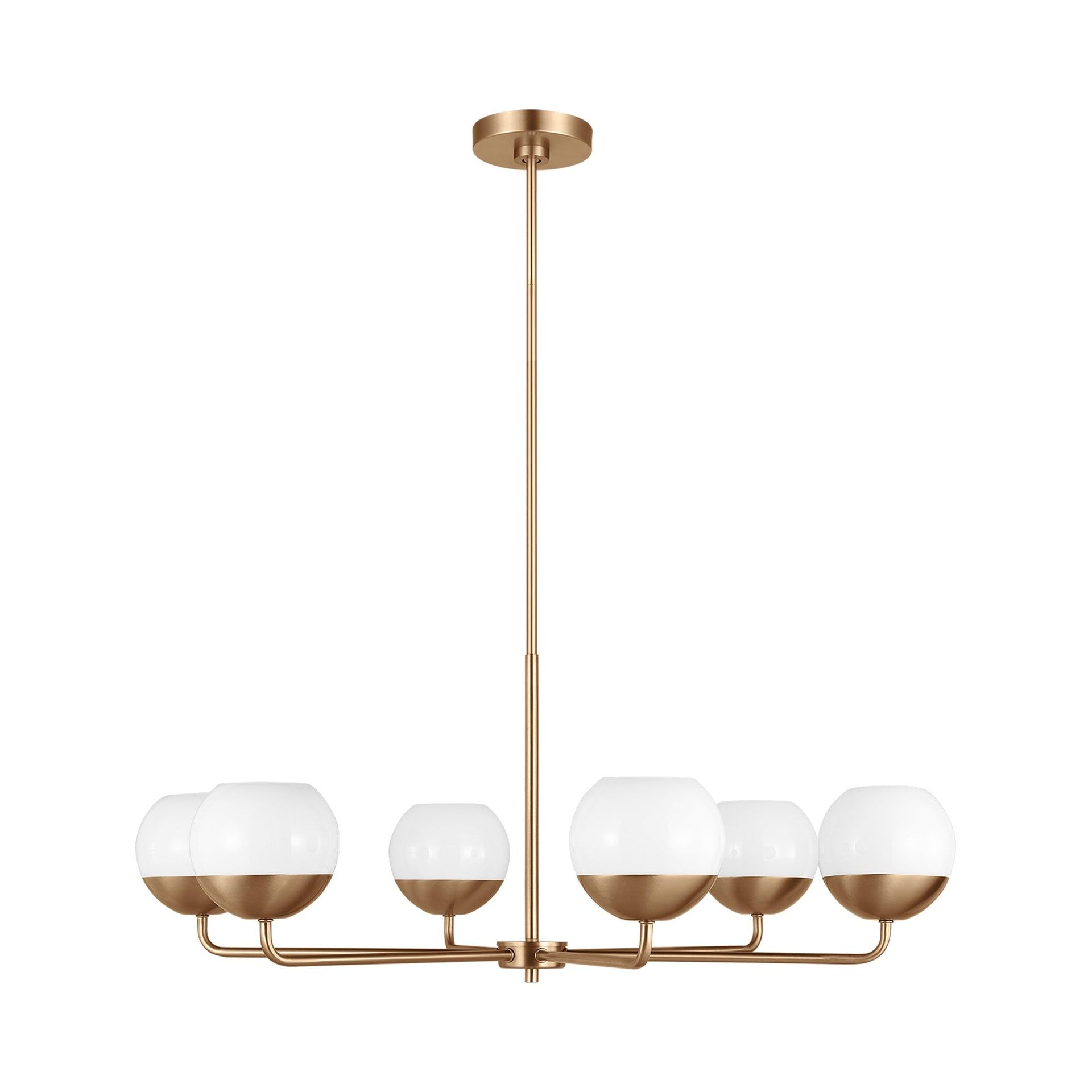 Alvin Satin Brass and Milk Glass 6-Light Chandelier