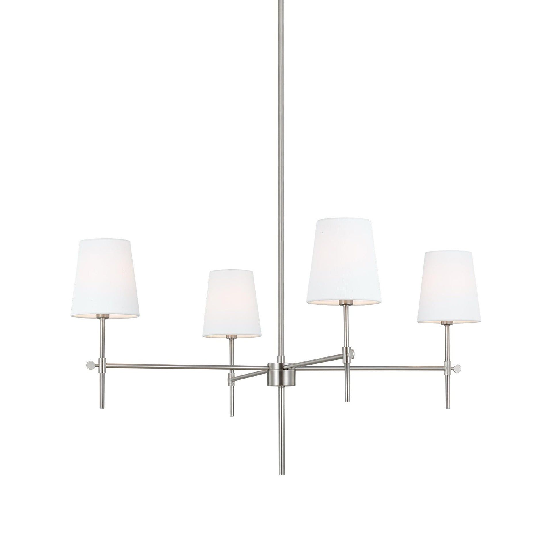 Brushed Nickel 4-Light Chandelier with White Linen Shades