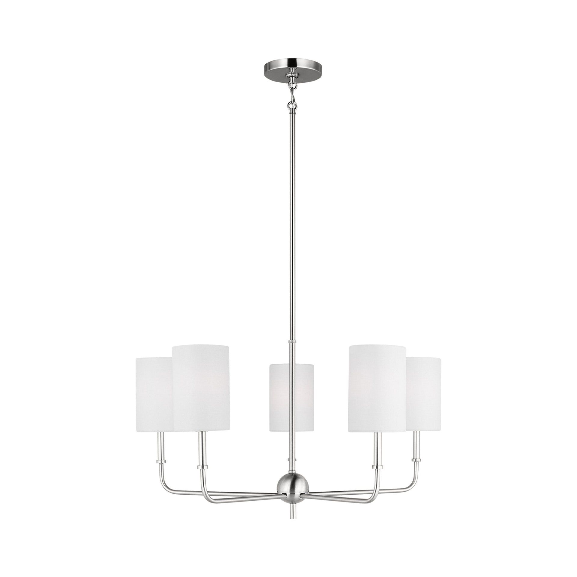 Foxdale 5-Light Brushed Nickel LED Chandelier with White Linen Shades