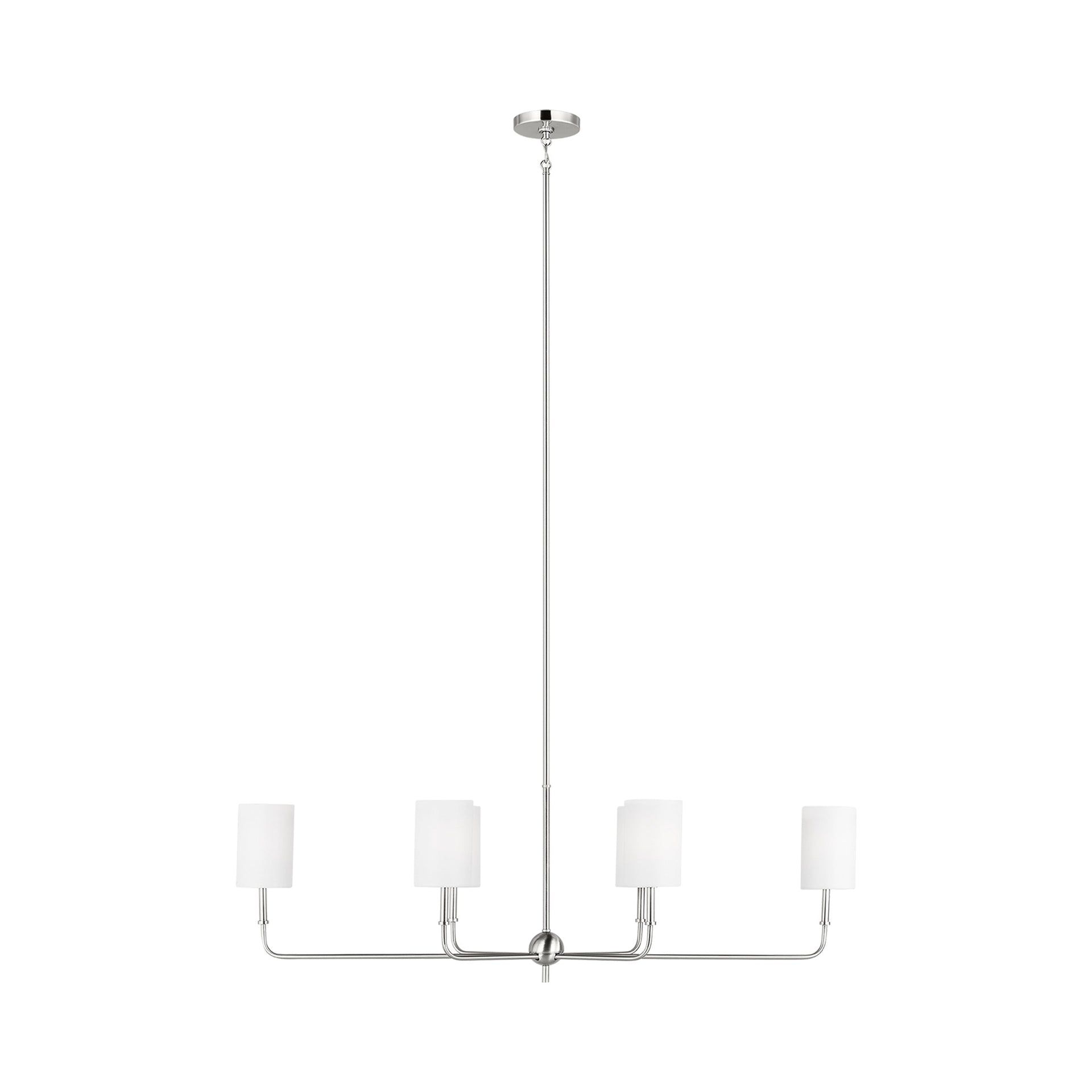 Brushed Nickel 6-Light Linear Chandelier with White Linen Shades