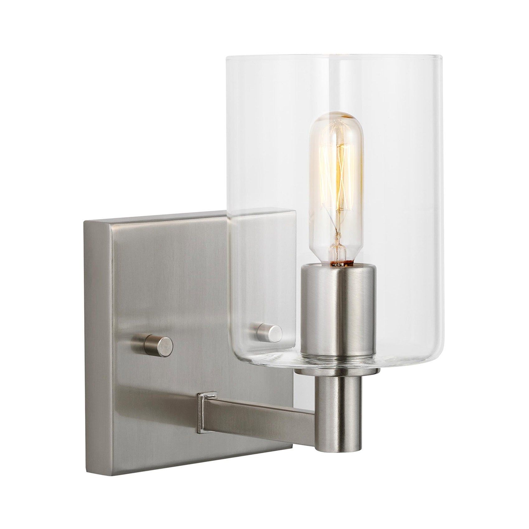 Brushed Nickel LED Cylinder Outdoor Sconce with Clear Glass