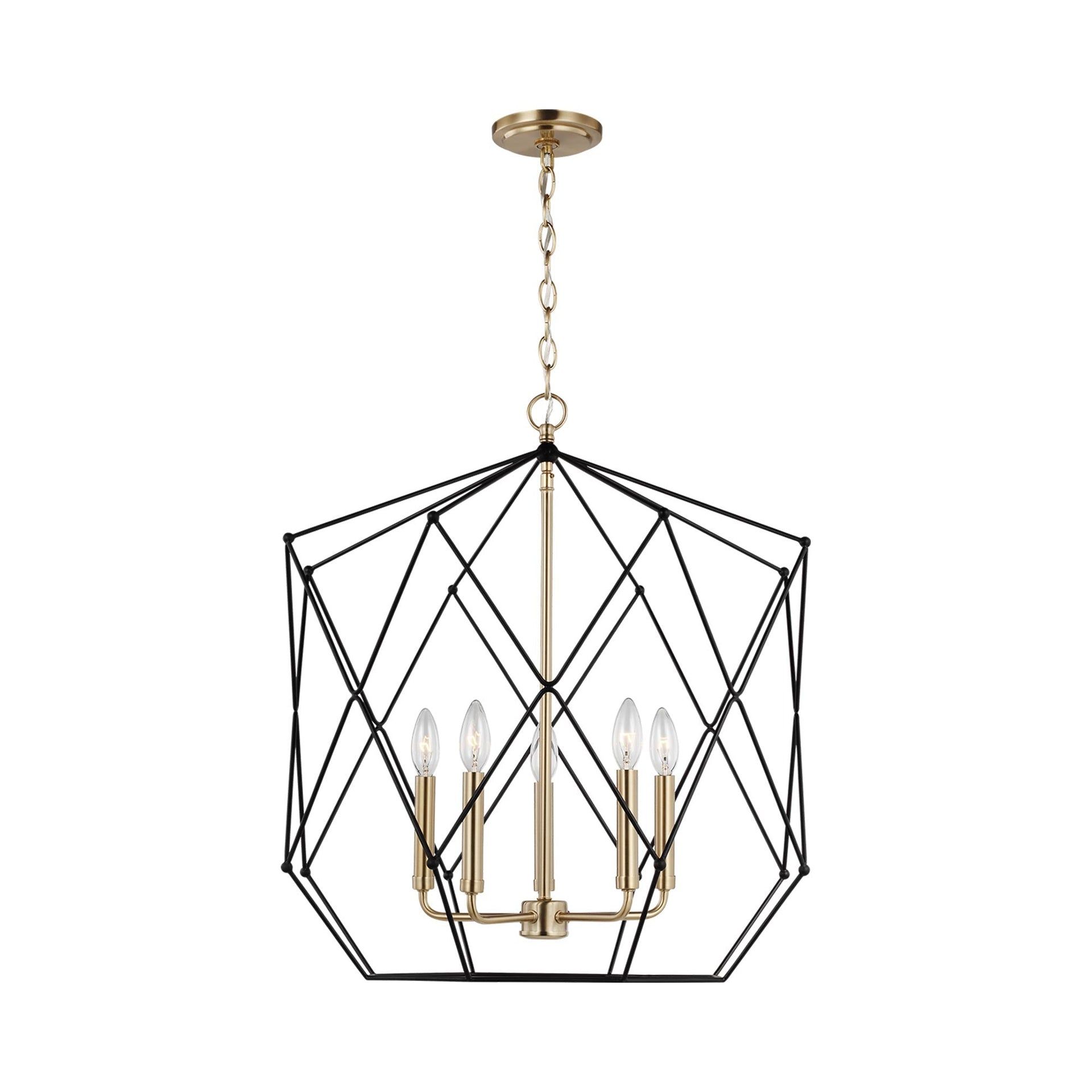Zarra 5-Light Satin Brass Modernist Lantern Pendant