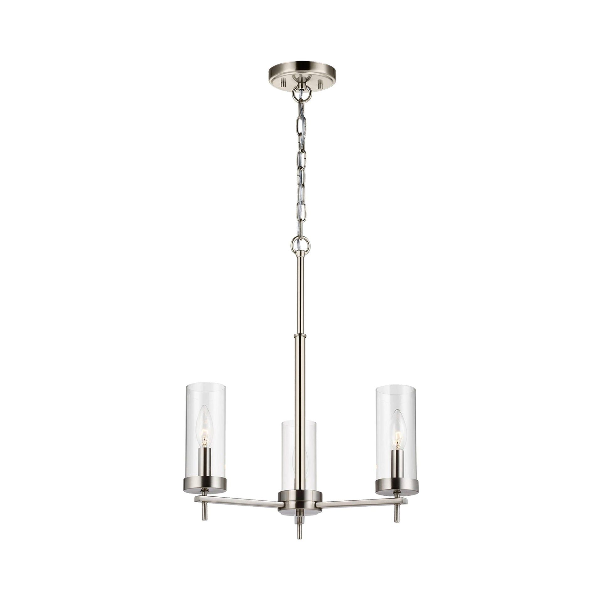 Zire Mini 3-Light Incandescent Chandelier in Brushed Nickel with Clear Glass
