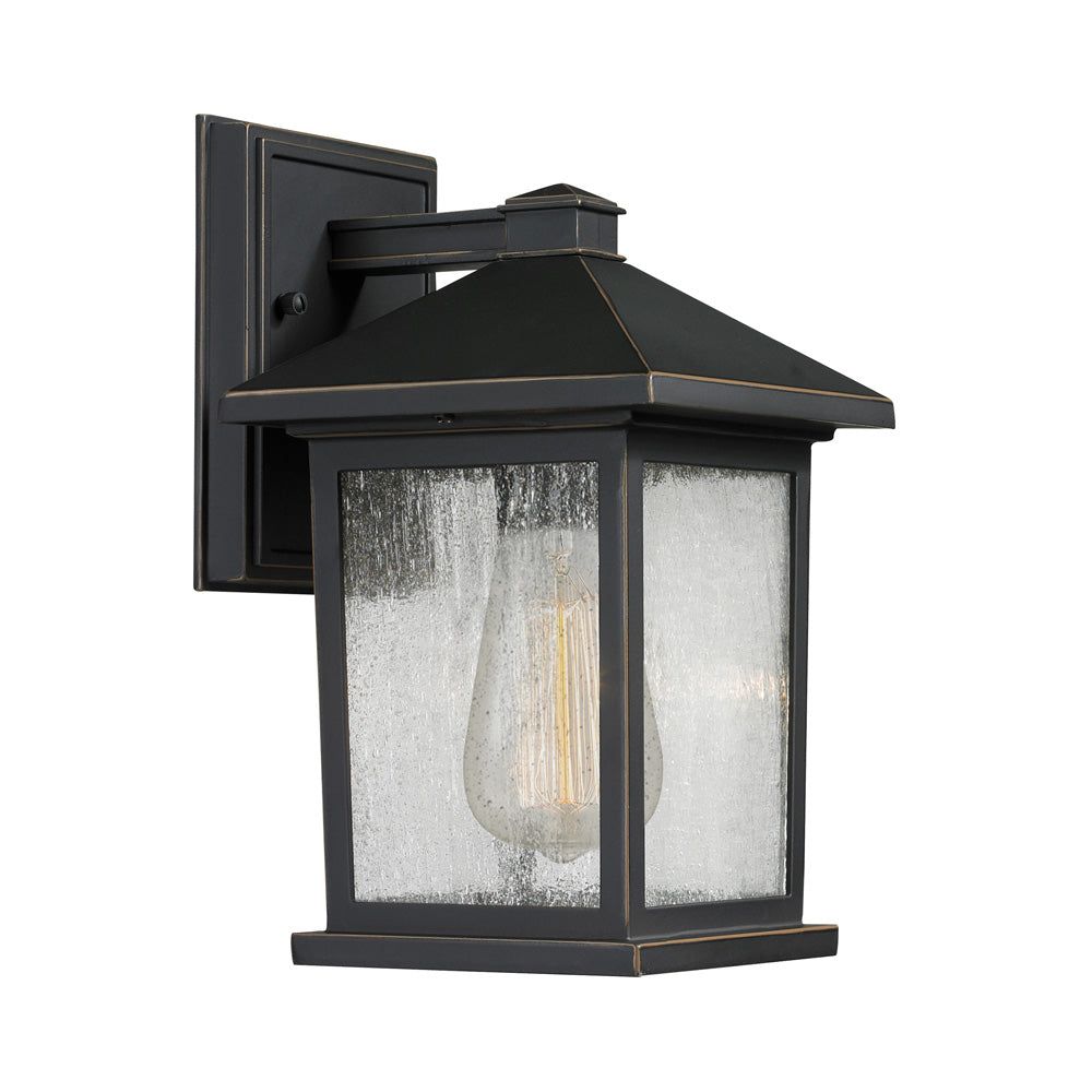 Portland Oil Rubbed Bronze Outdoor Wall Sconce with Clear Seedy Glass
