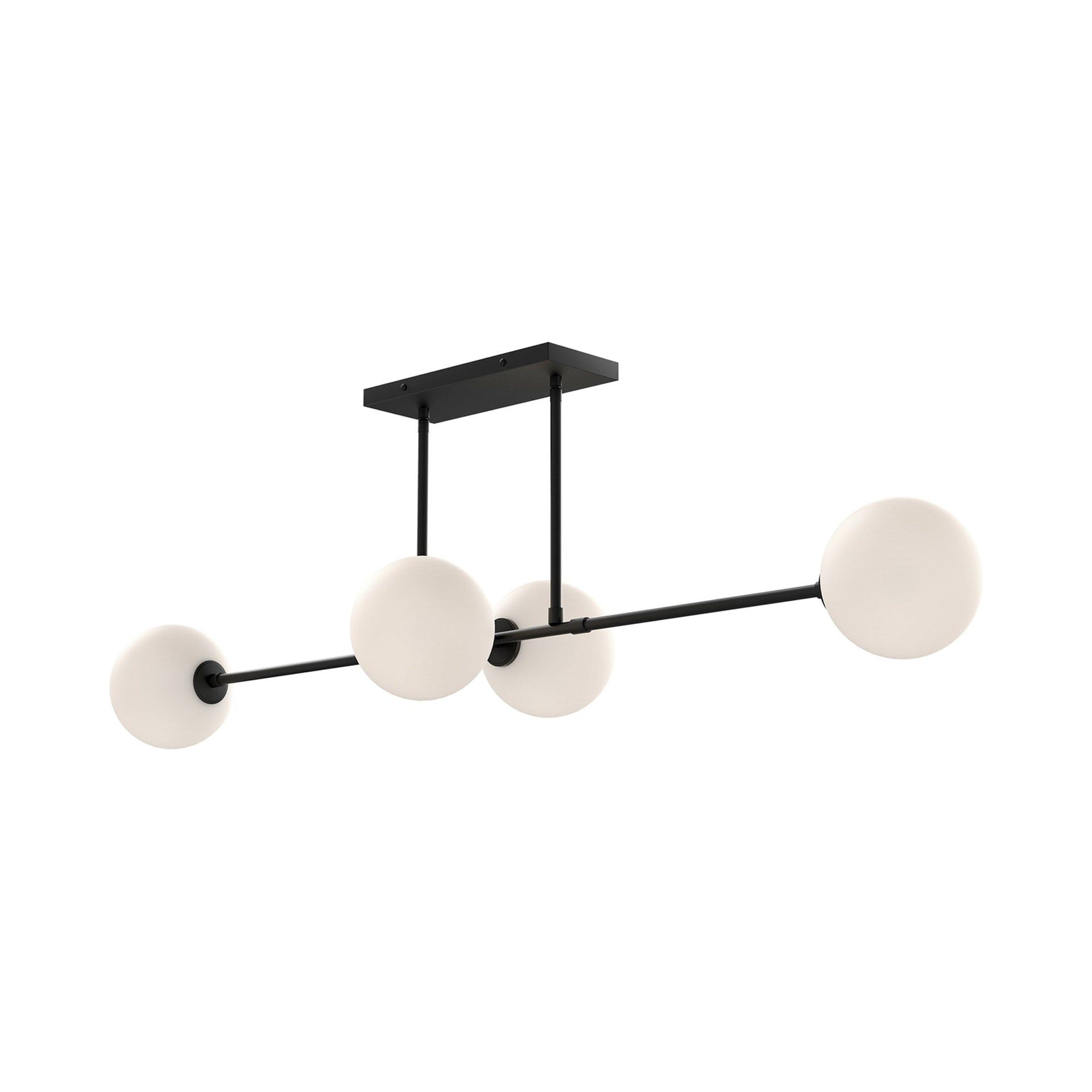 Cassia Mid-Century Modern Matte Black 48" Island Pendant with Opal Glass