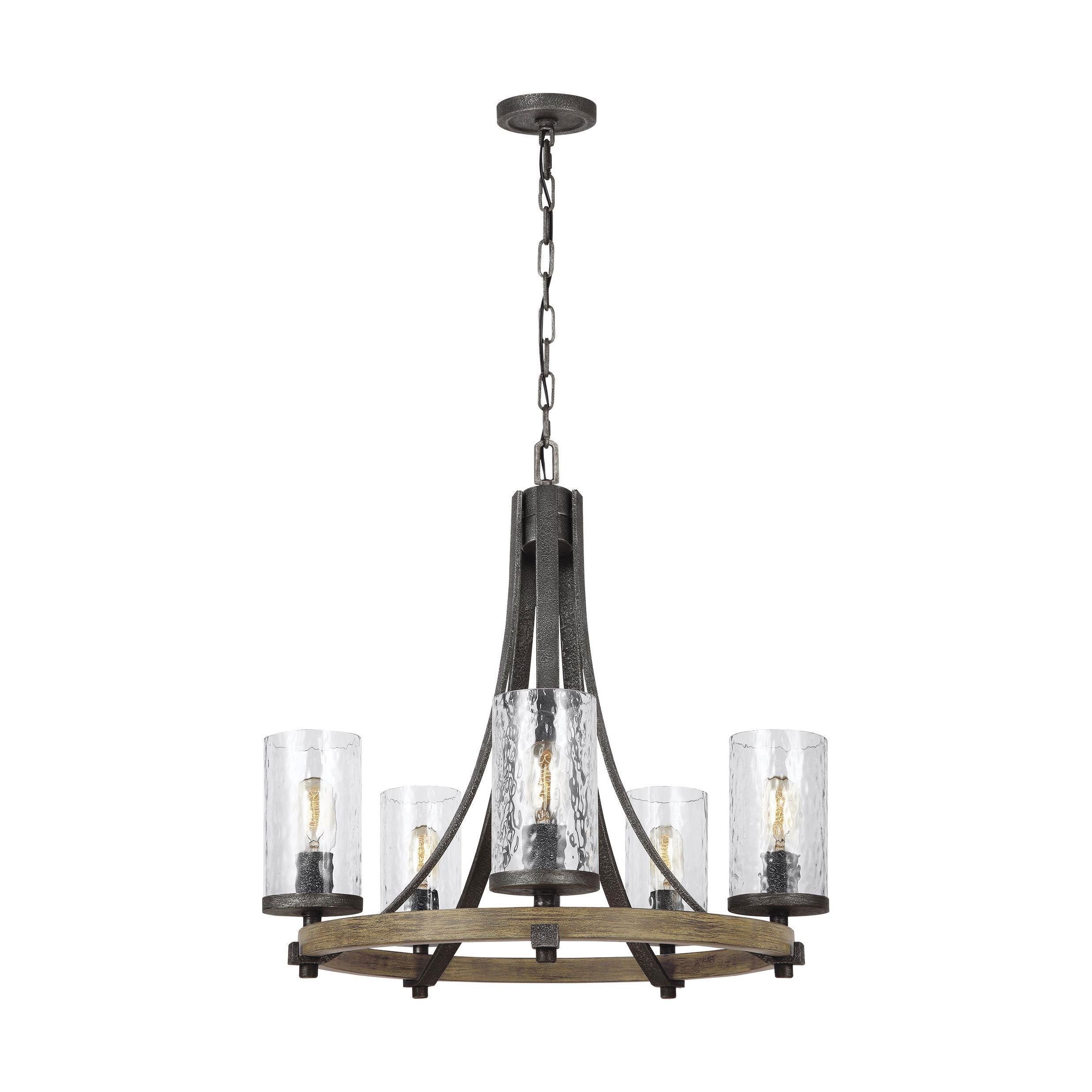Distressed Weathered Oak & Slate Grey 10-Light Crystal Chandelier
