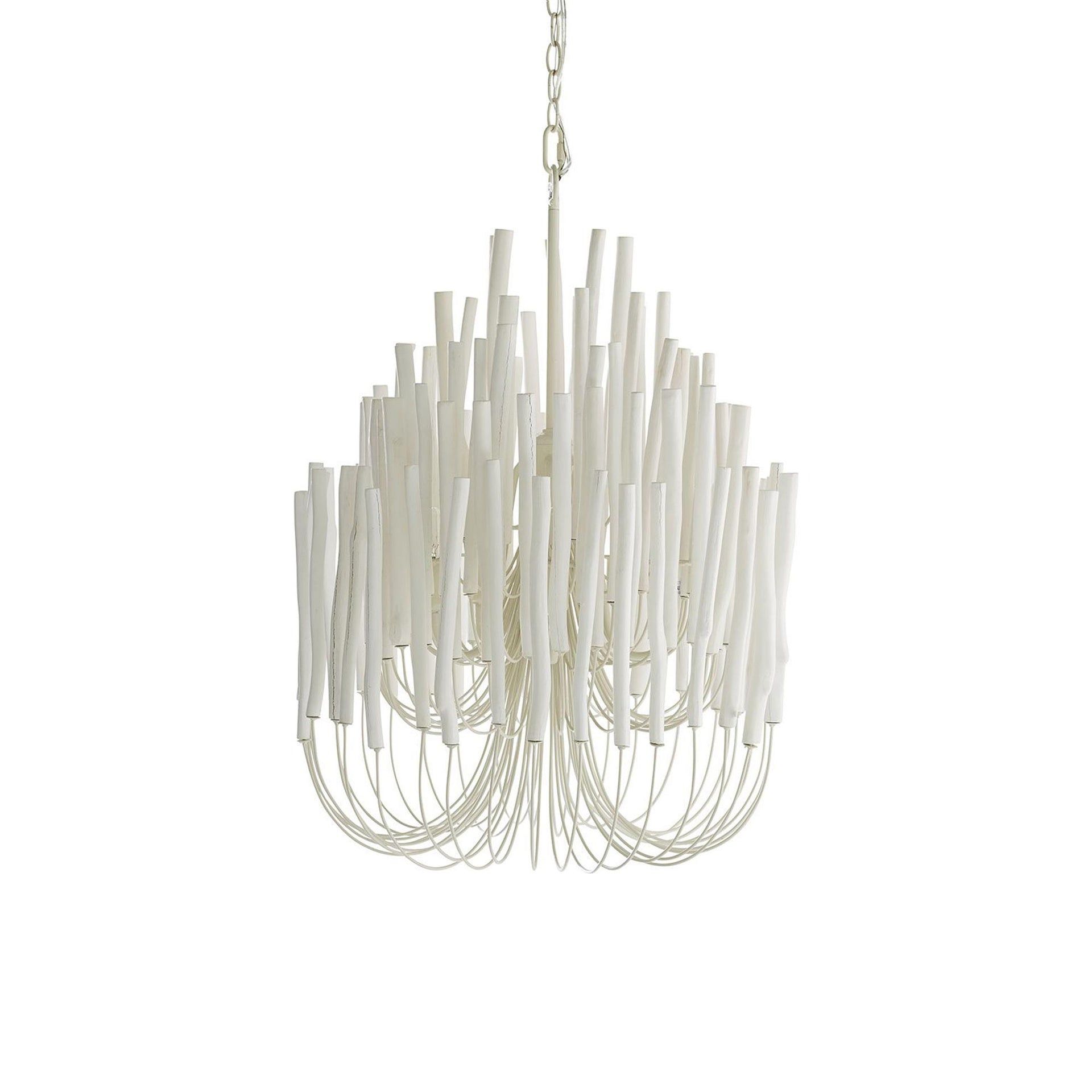 Whitewashed Wood 5-Light Chandelier with Curved Iron Arms