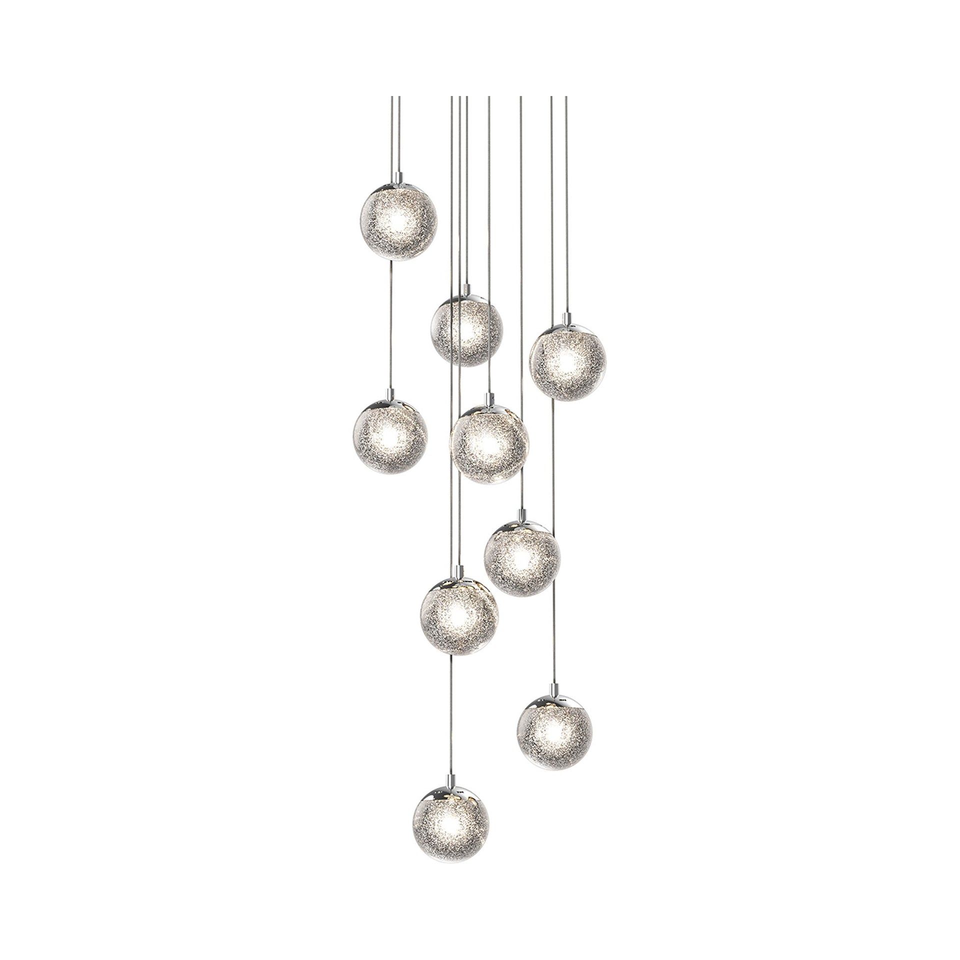 Ethereal Globe 9-Light LED Cascade Pendant in Chrome and Glass