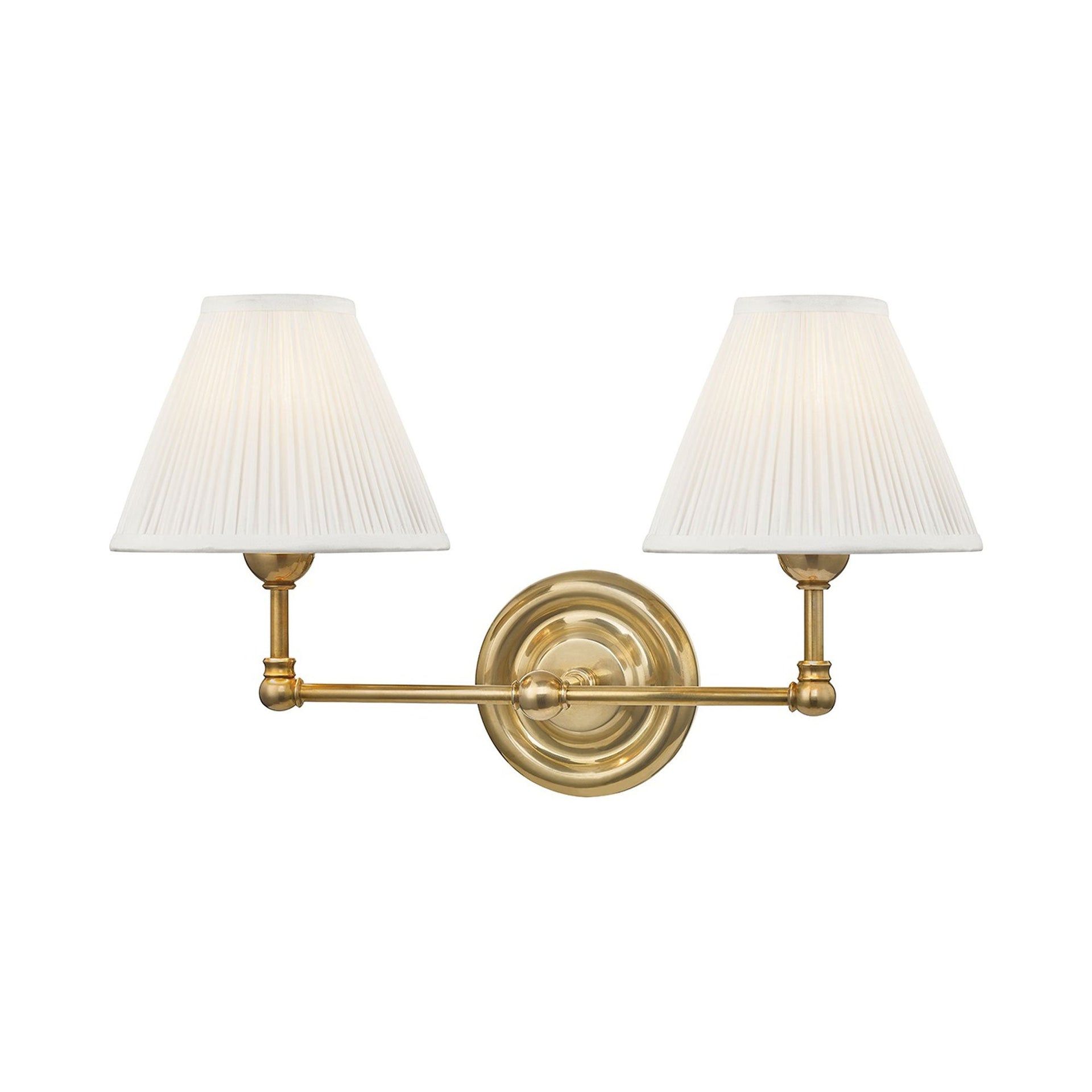 Classic Distressed Bronze 2-Light Wall Sconce with Brass Shade