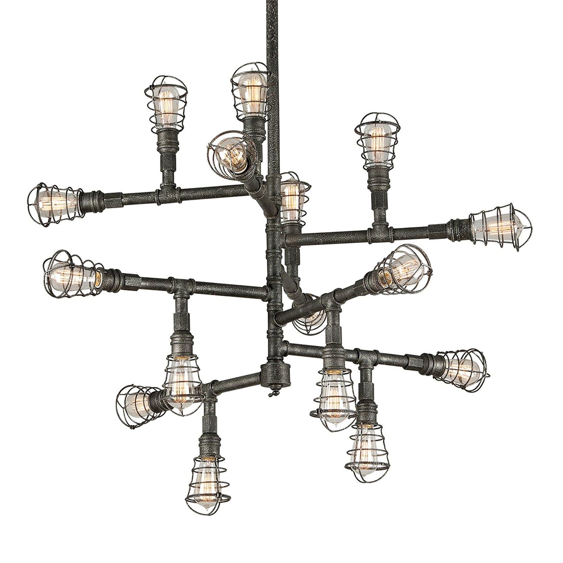 Old Silver 16-Light Industrial Cage Chandelier with E12 Candelabra