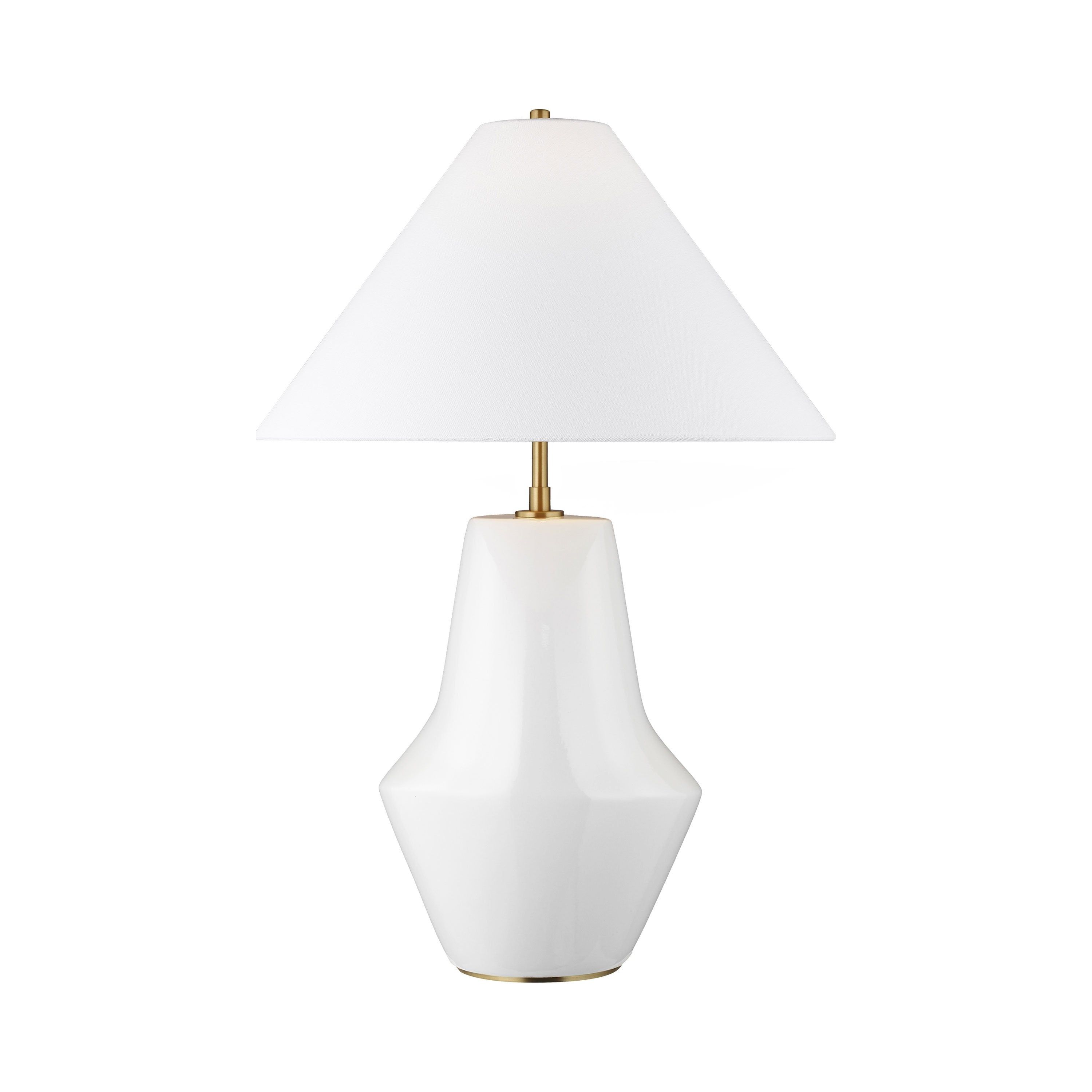 Arctic White Ceramic Arc Table Lamp with Linen Shade