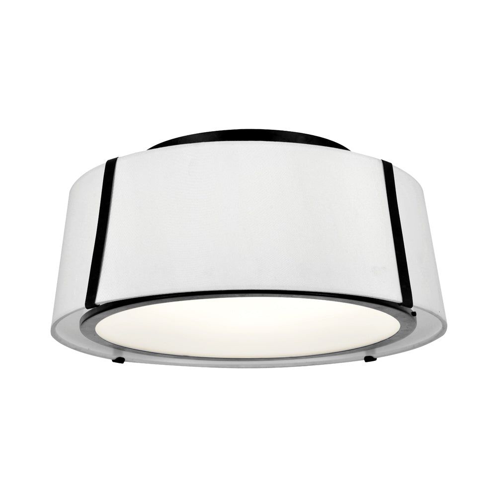 Matte Black Glass Drum Ceiling Light with White Silk Shade