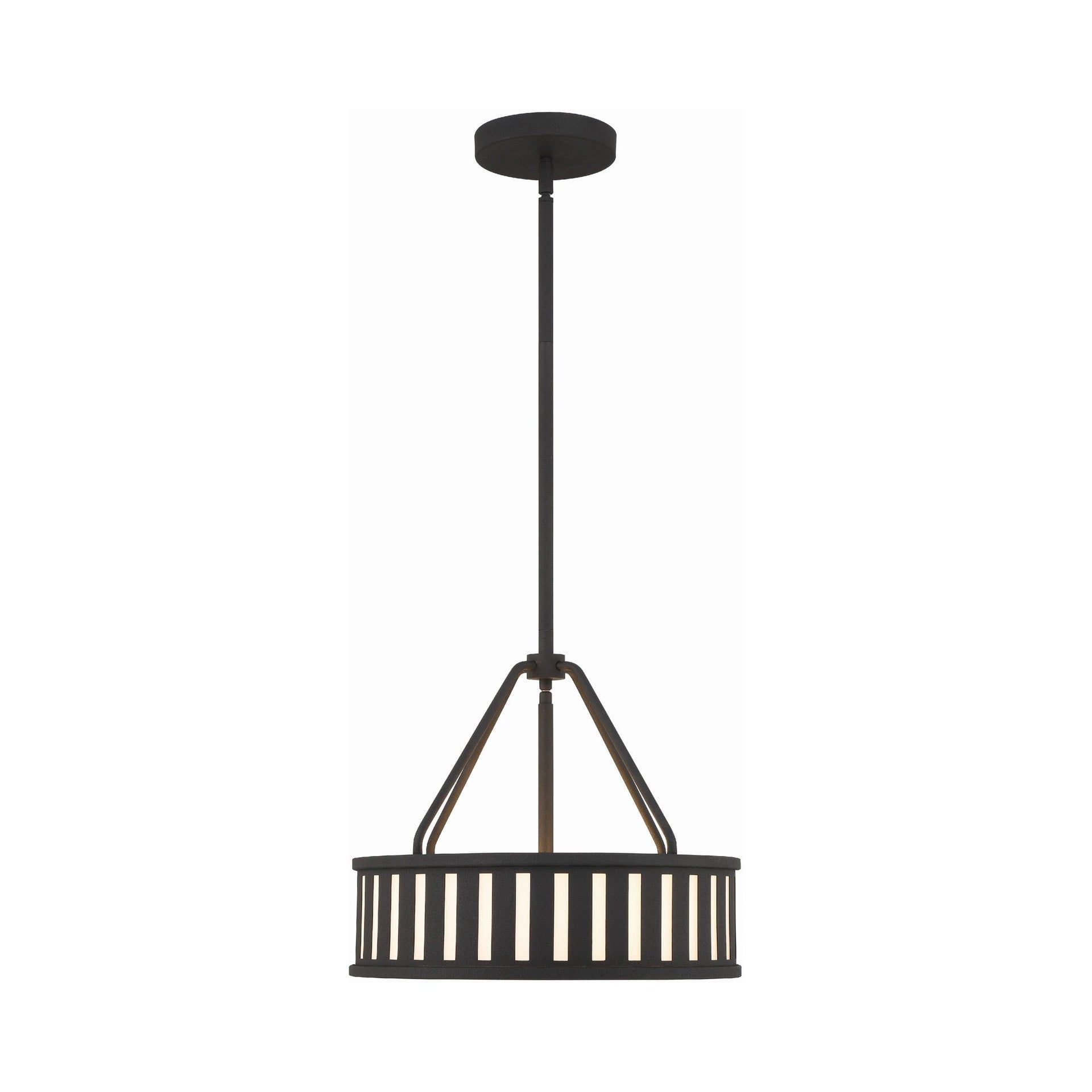 Black Forged Glass Drum Pendant Light with Polished Nickel Finish