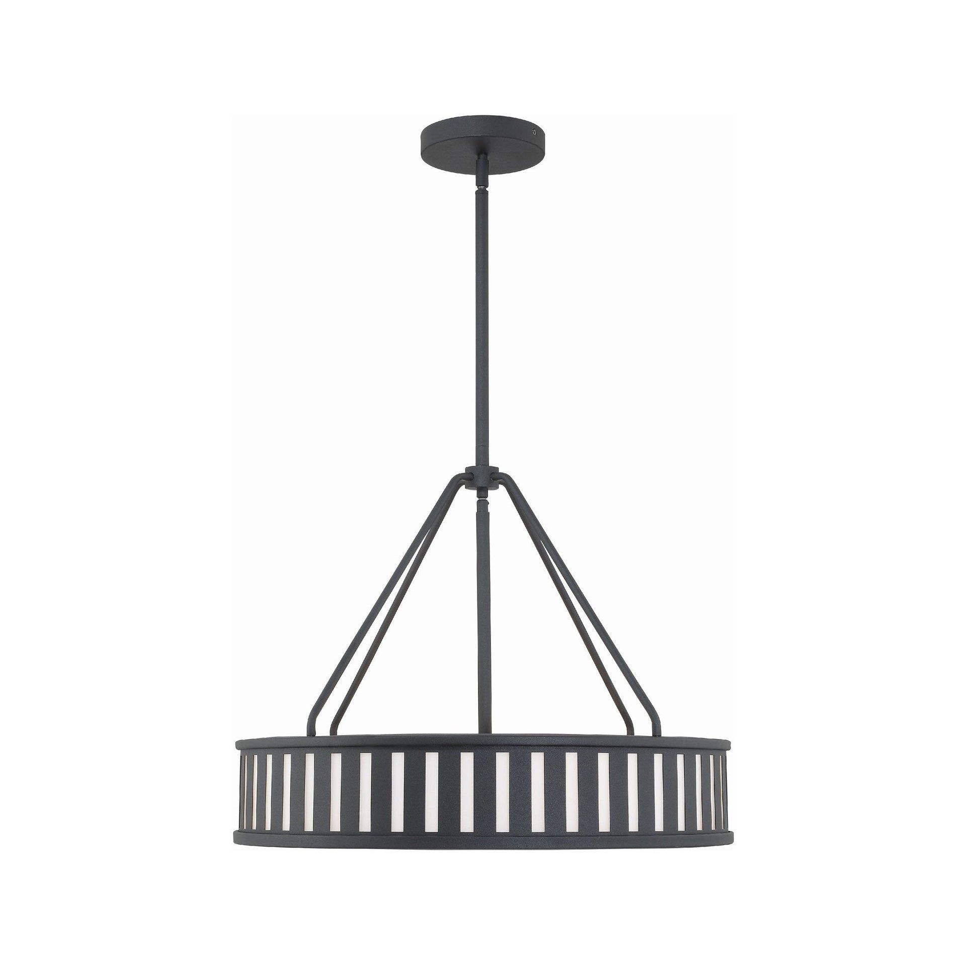 Kendal 4-Light Black Forged Drum Pendant with White Glass