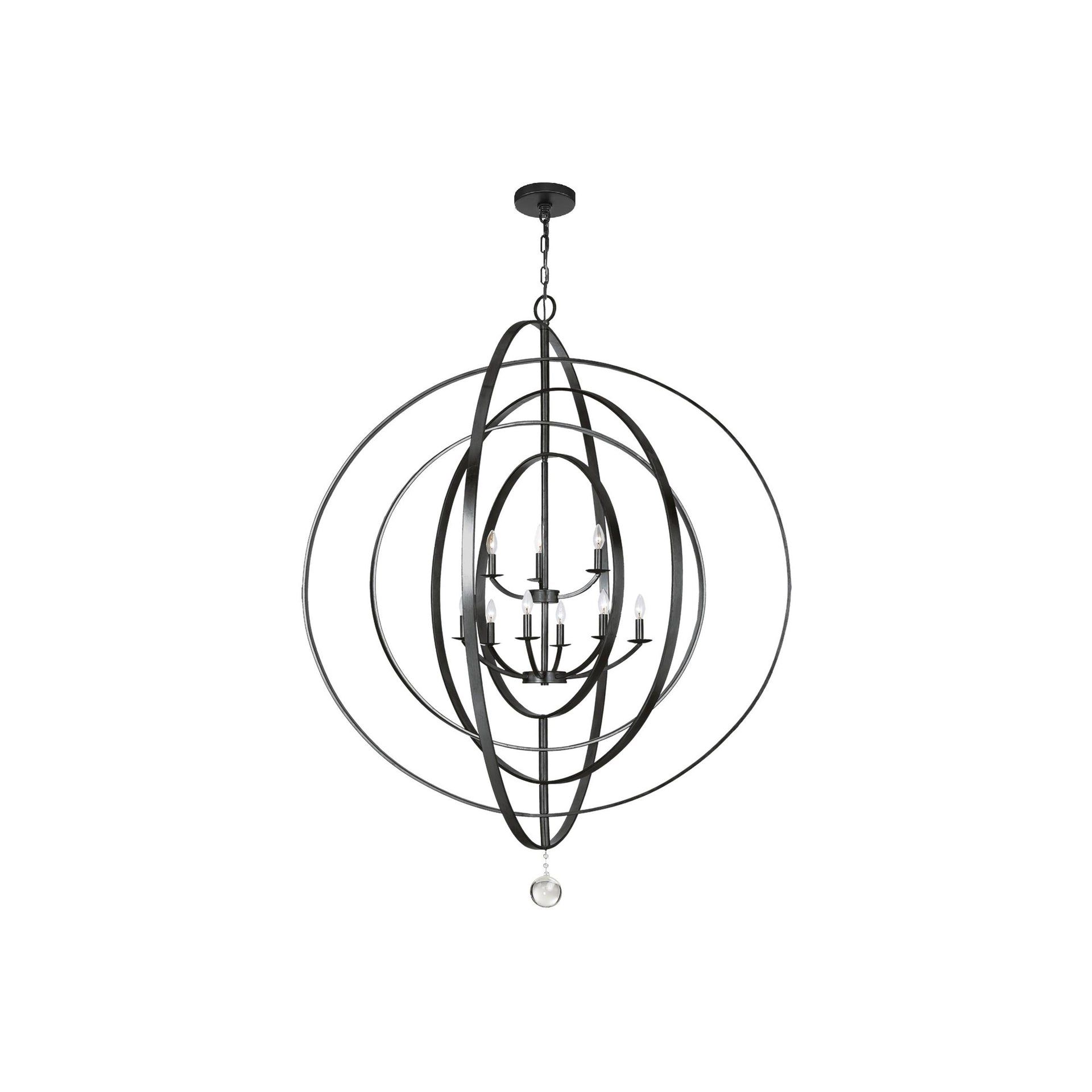 Matte Black Crystal 9-Light Chandelier with Steel Spheres