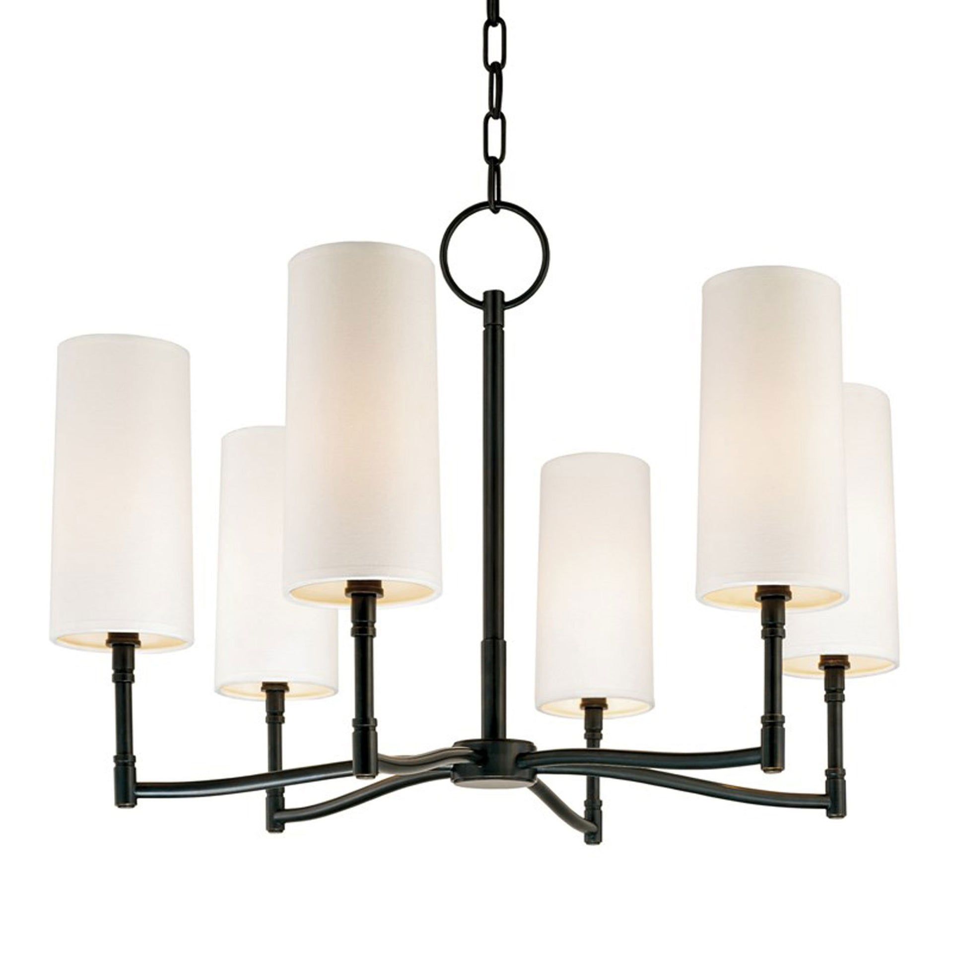 Old Bronze 6-Light Chandelier with Off-White Linen Shades