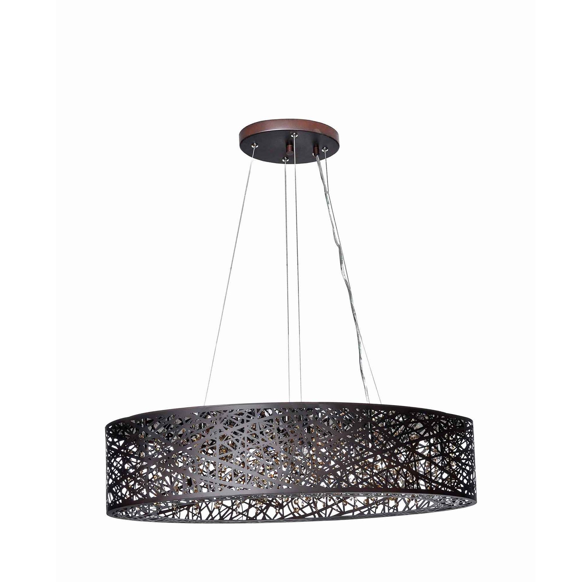 Inca Contemporary Bronze LED Pendant with Etched Cognac Crystal Shade
