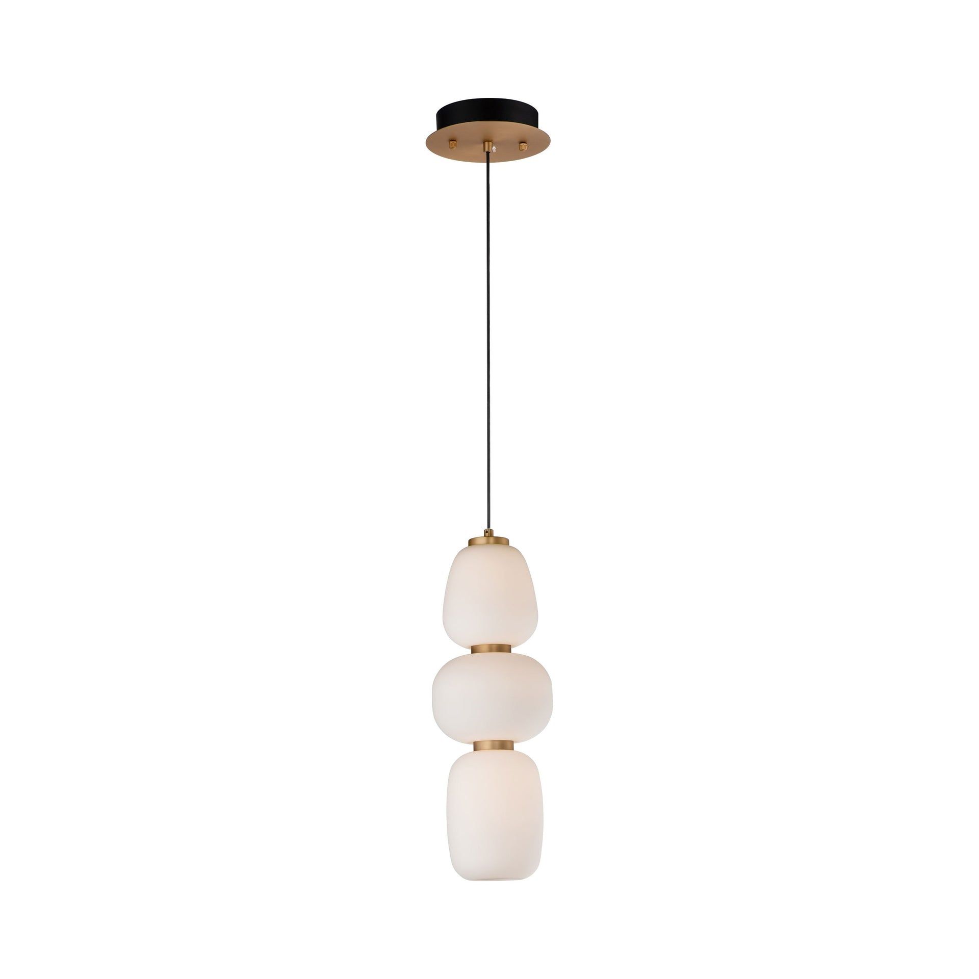 Soji 17.25" Black and Gold LED Pendant with Satin White Glass