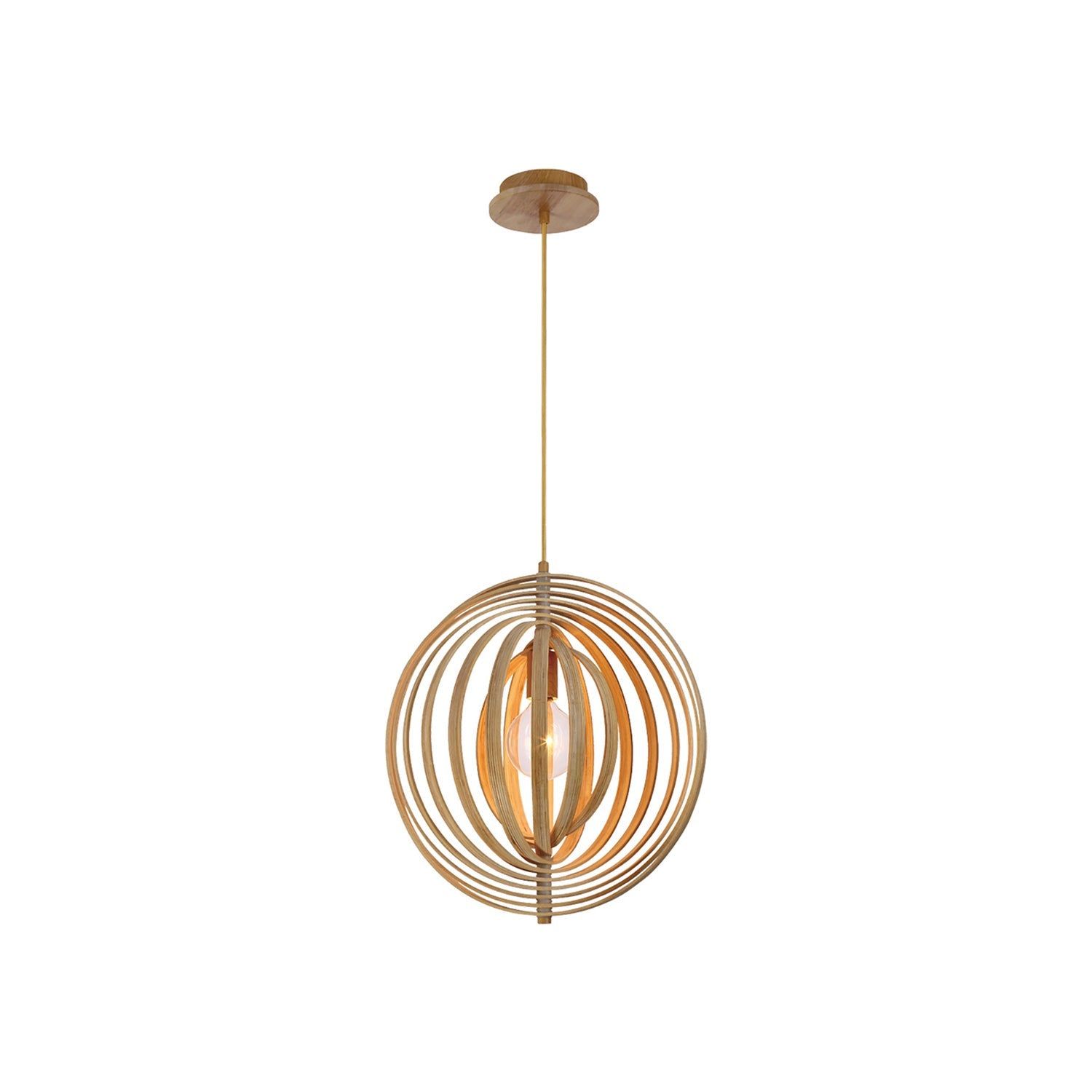 Brown Wood Globe Pendant Light with Natural Wood Shade