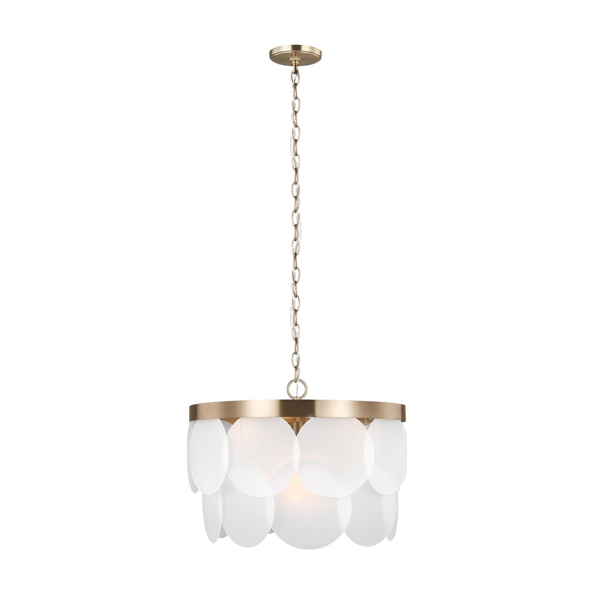 Satin Brass and Etched Glass 6-Light Drum Pendant
