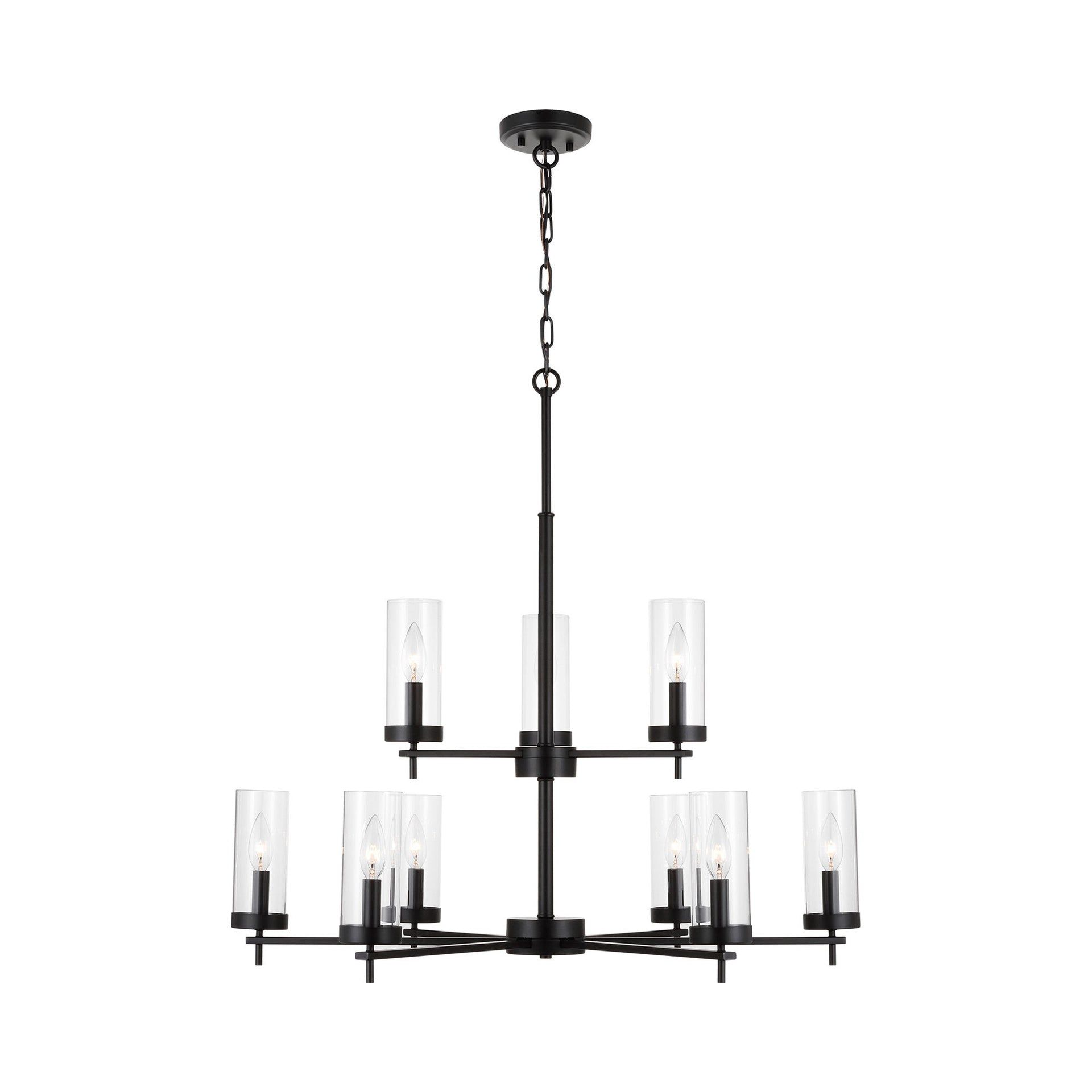 Zire Midnight Black LED 9-Light Chandelier with Clear Glass Shades
