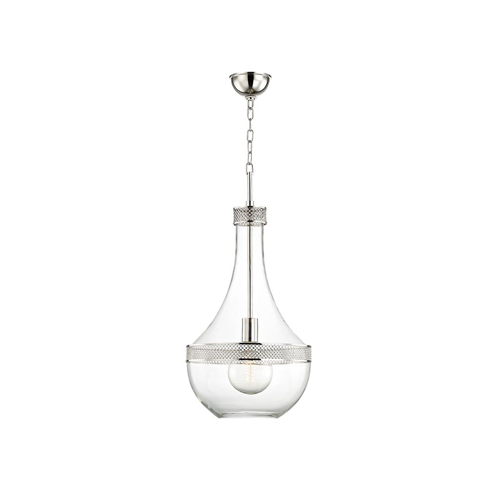 Polished Nickel and Clear Glass Teardrop Pendant Light