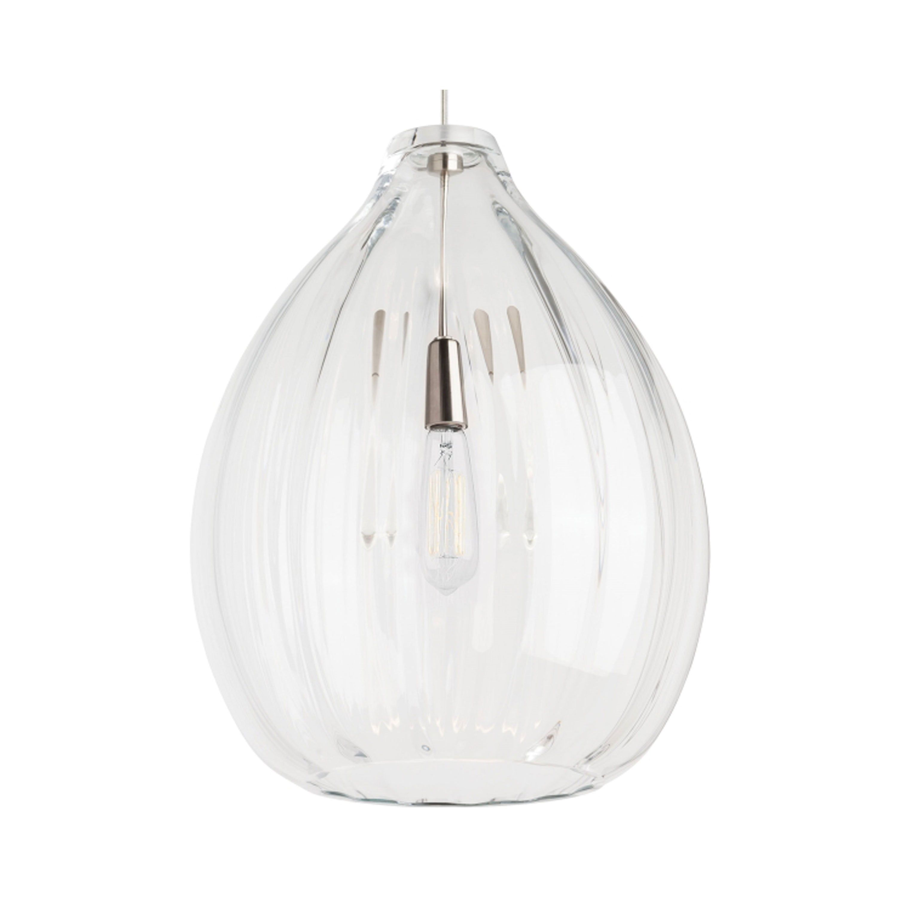 Harper Satin Nickel Clear Glass Ribbed Pendant Light