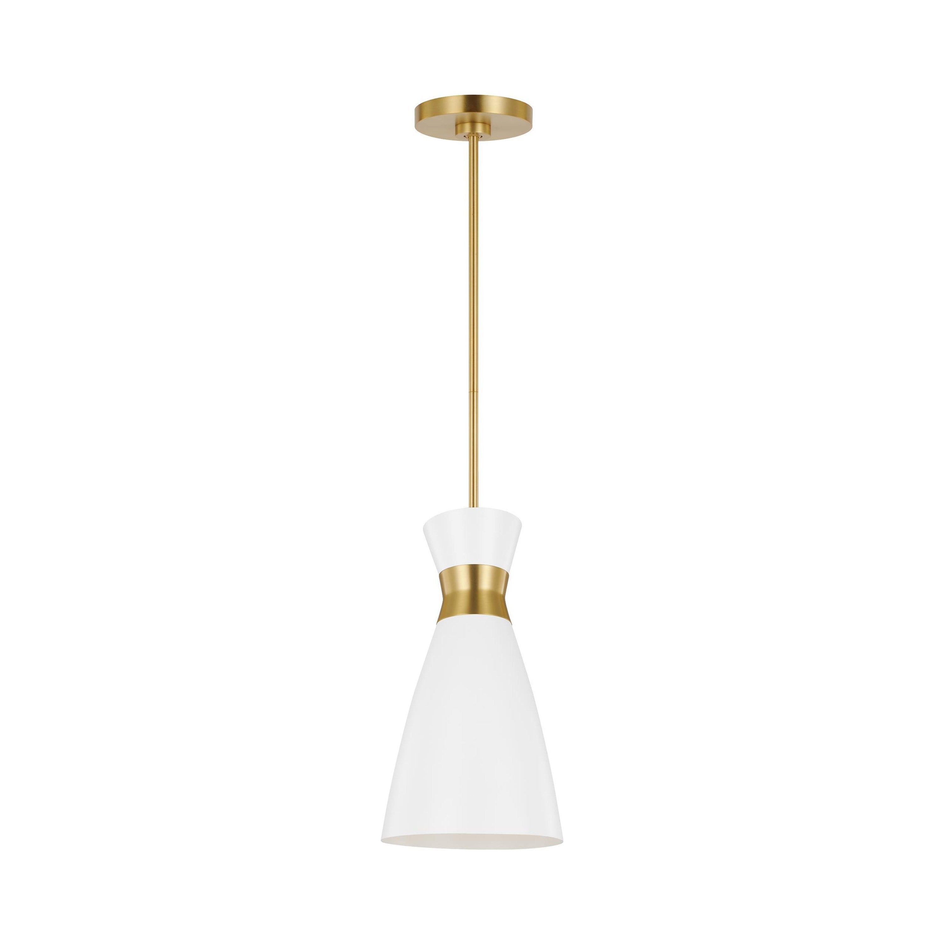 Heath Tall Pendant Light in Midnight Black and Burnished Brass with Matte White Shade