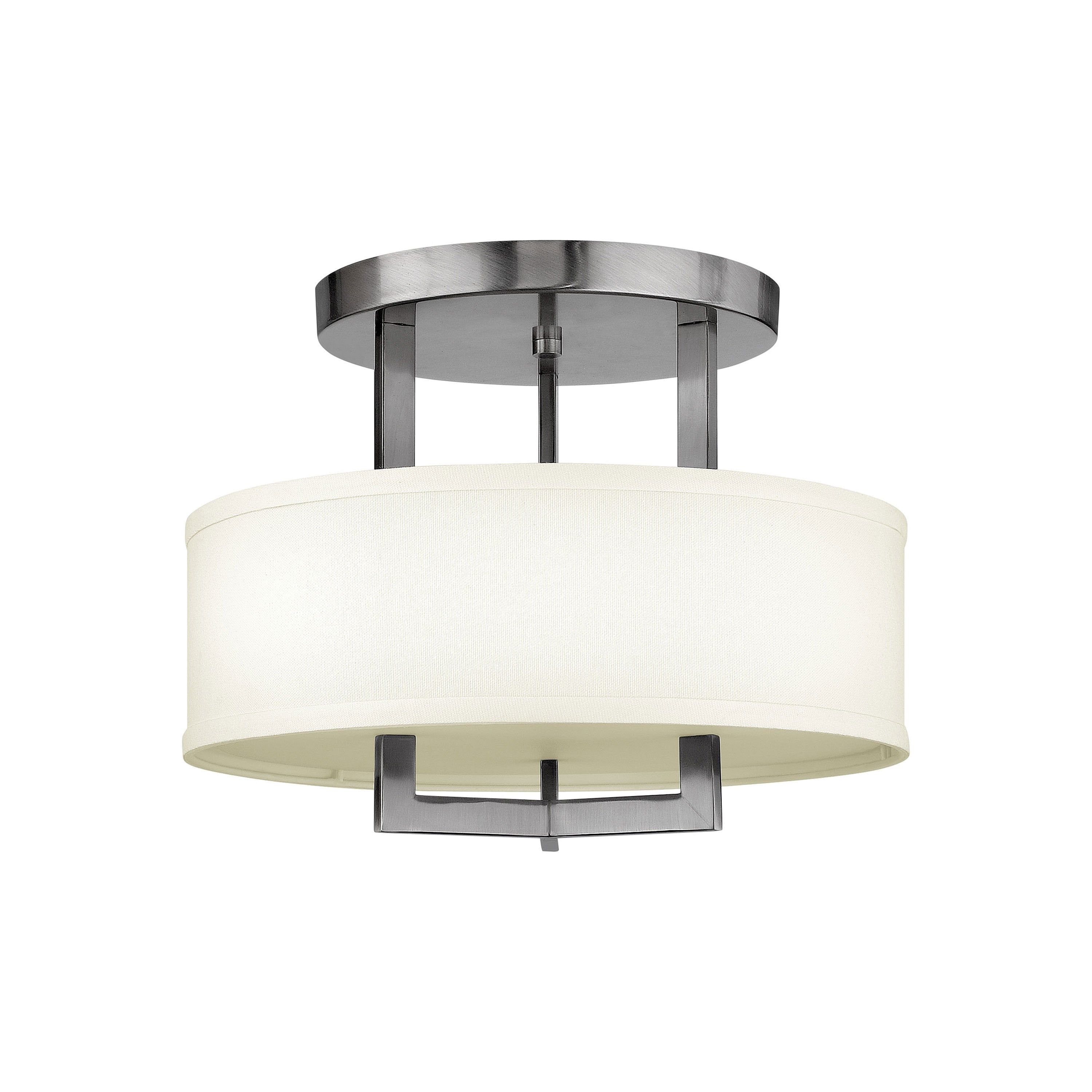 Hampton Buckeye Bronze 1-Light Semi-Flush Mount with Off-White Linen Shade