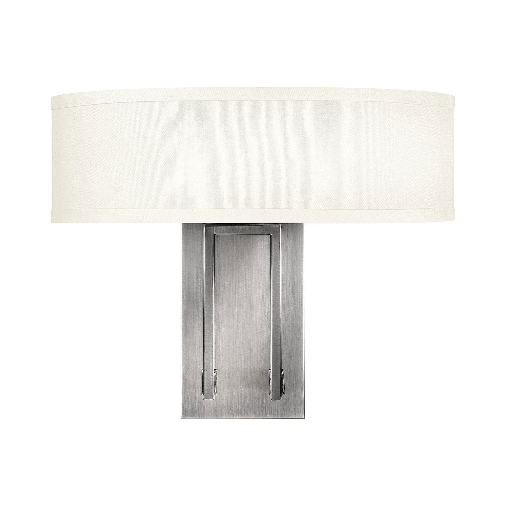 Antique Nickel 2-Light Sconce with Off-White Linen Shades