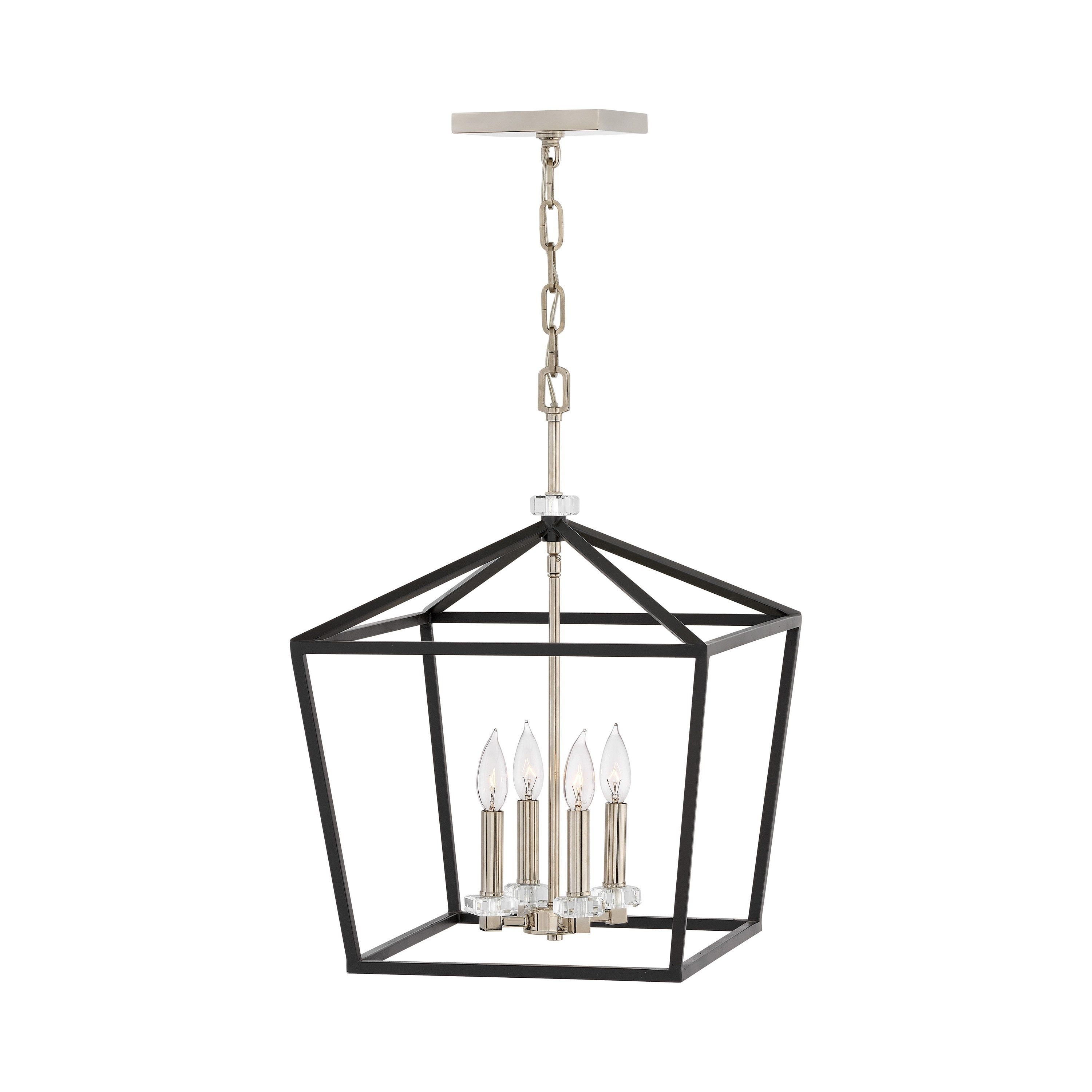 Distressed Brass 4-Light Cage Chandelier with Crystal Accents