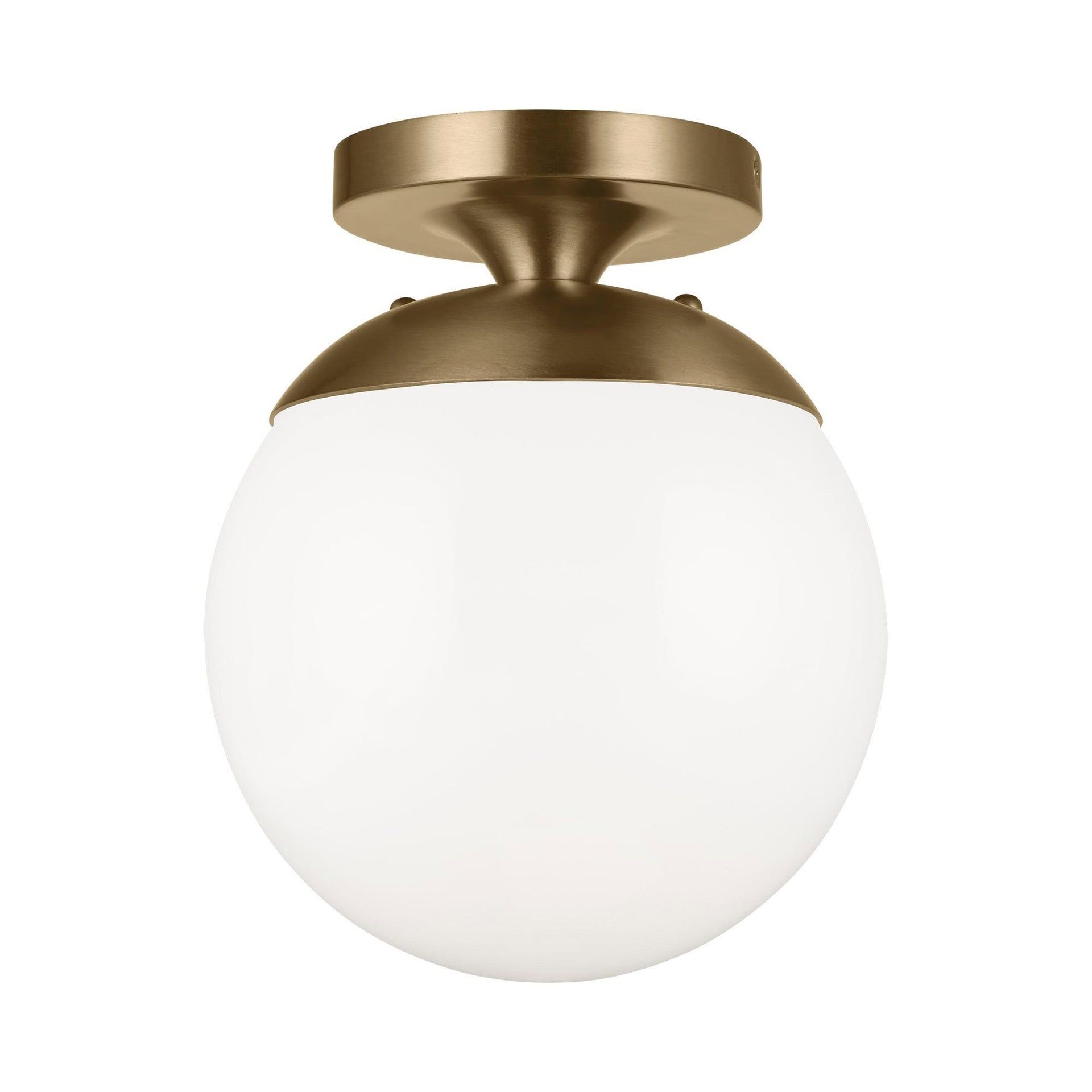 Satin Brass Globe Semi-Flush Mount Light with White Glass