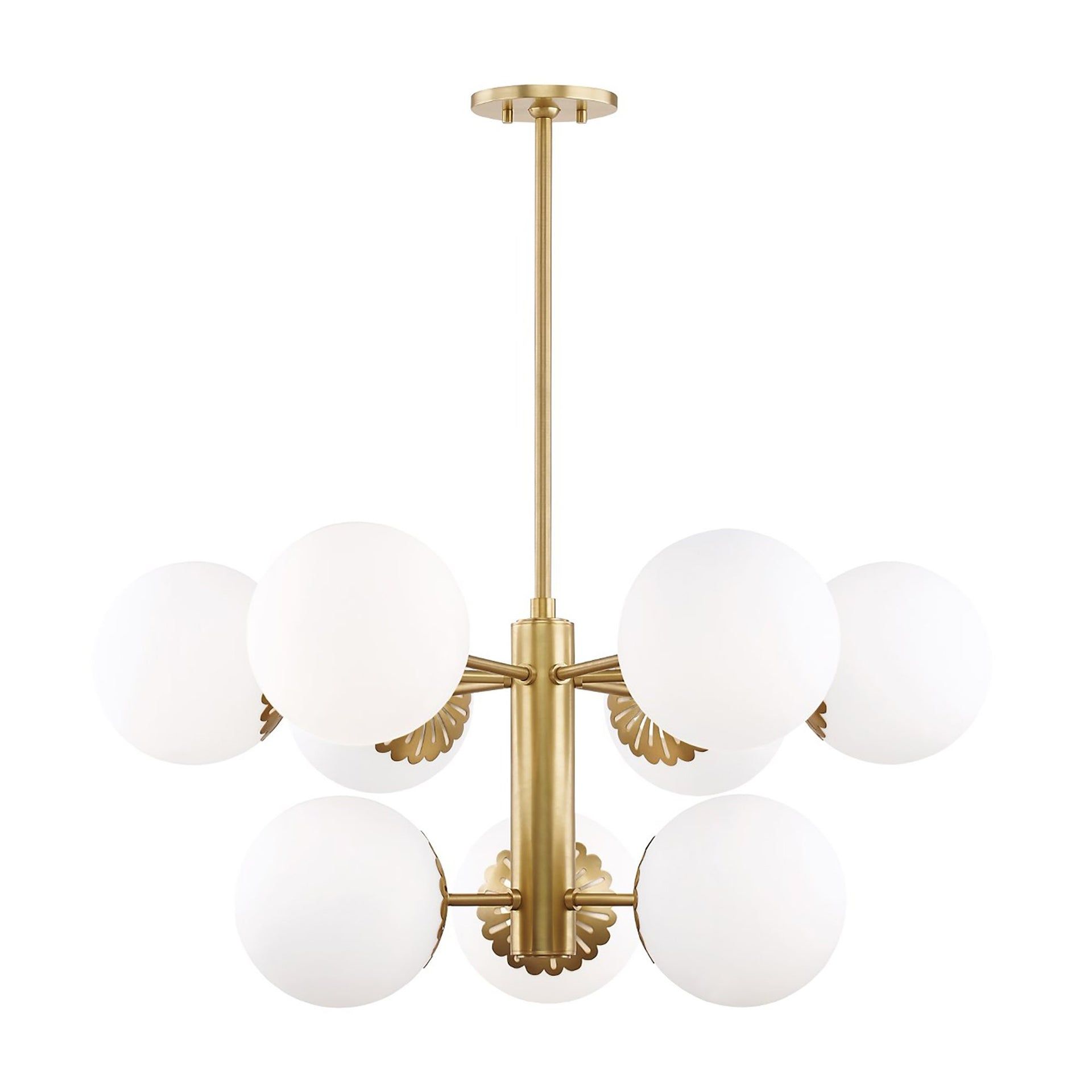 Aged Brass 9-Light Chandelier with Opal Glass Shades