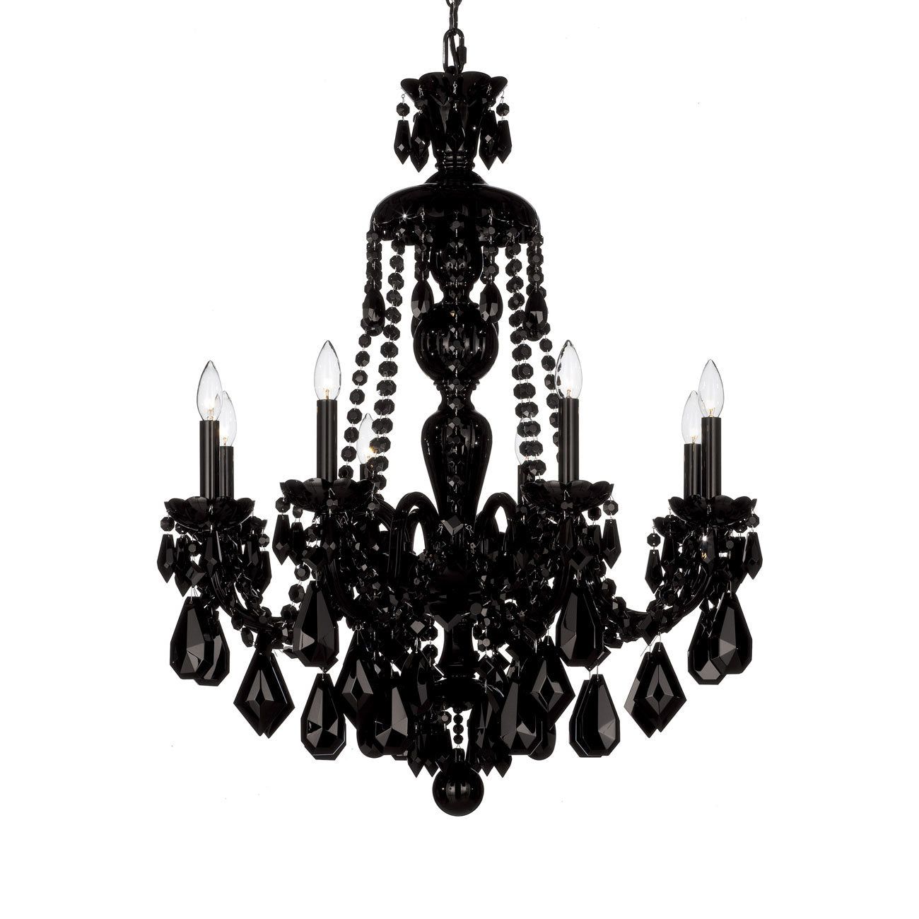 Elegant 8-Light Jet Black Crystal Chandelier with Heritage Crystals