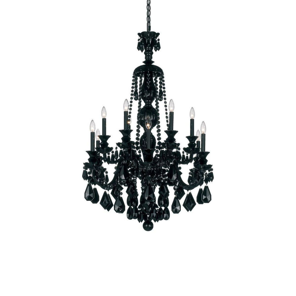 Elegant Jet Black 12-Light Heritage Crystal Chandelier