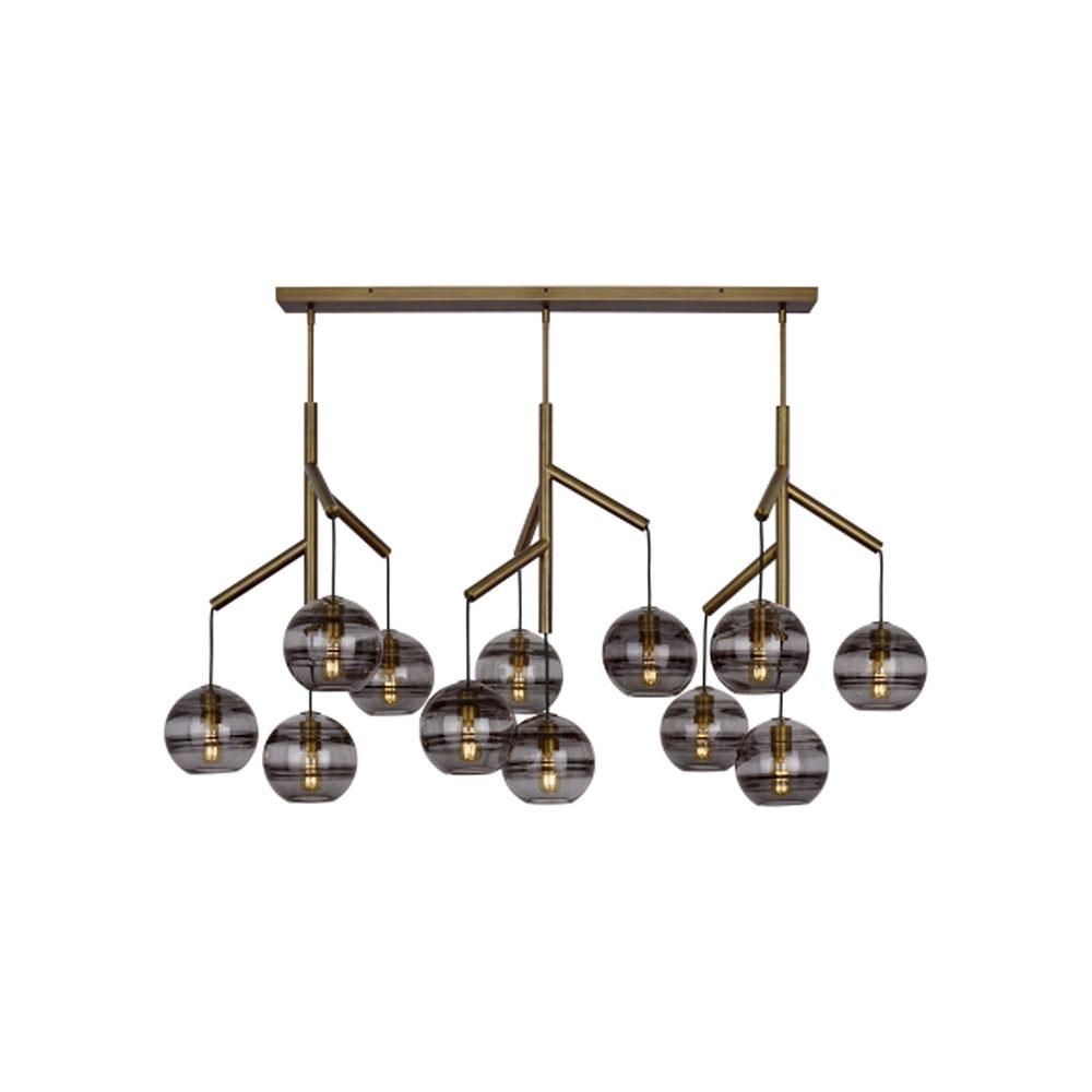 Aged Brass 12-Light Chandelier with Smoke Glass Shades