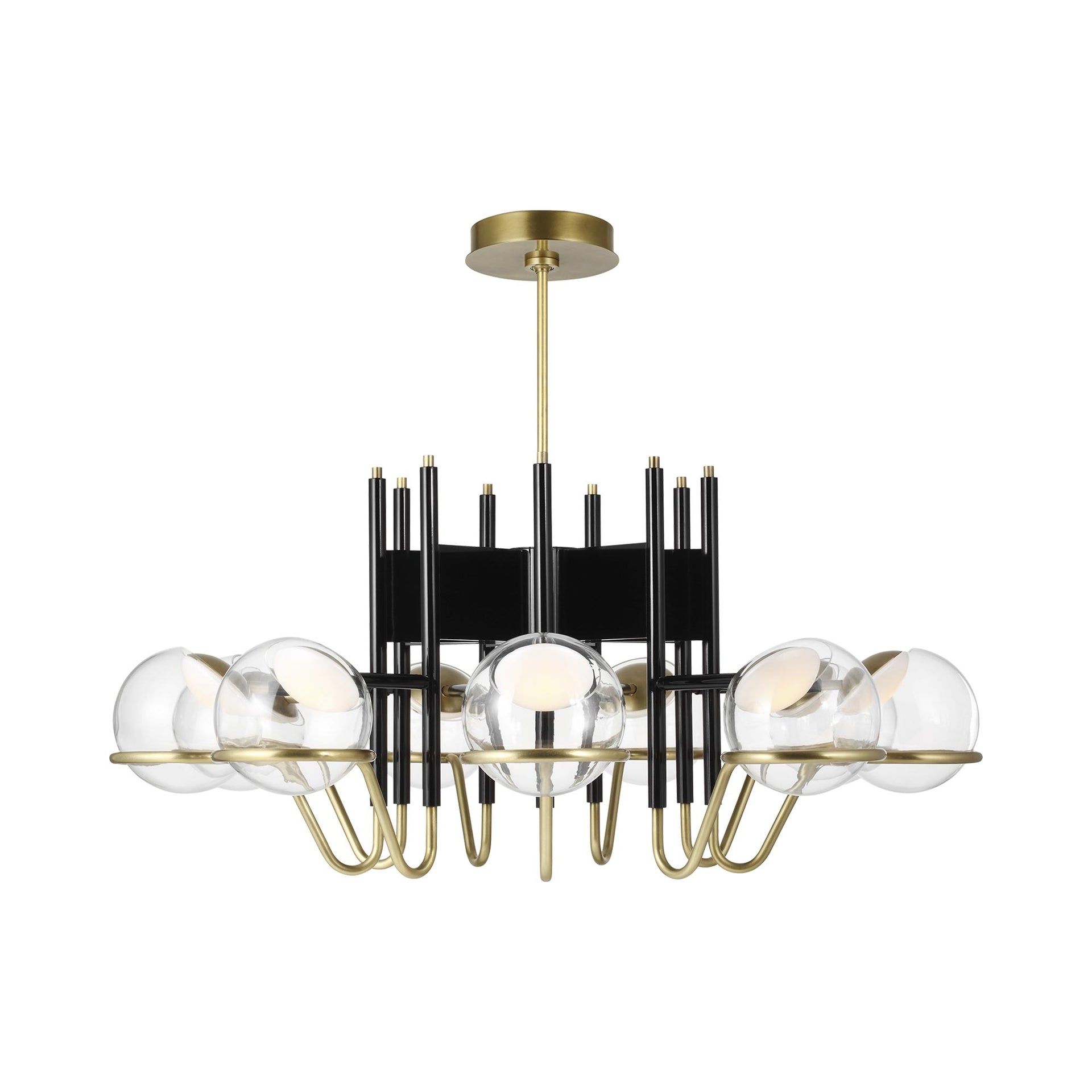 Crosby 37.7'' Glossy Black Outdoor LED Chandelier with Clear Glass Globe Shades